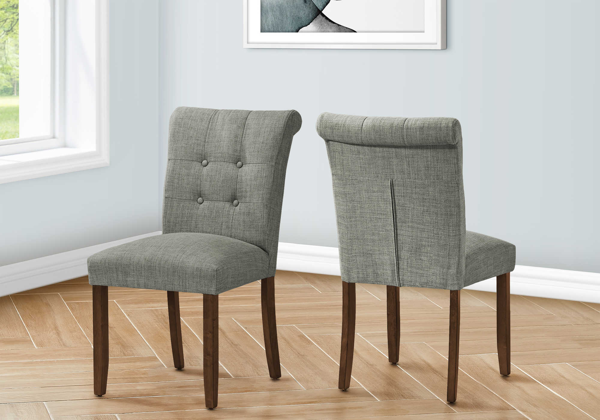 DINING CHAIR - 2PCS / 38"H UPHOLSTERED GREY FABRIC