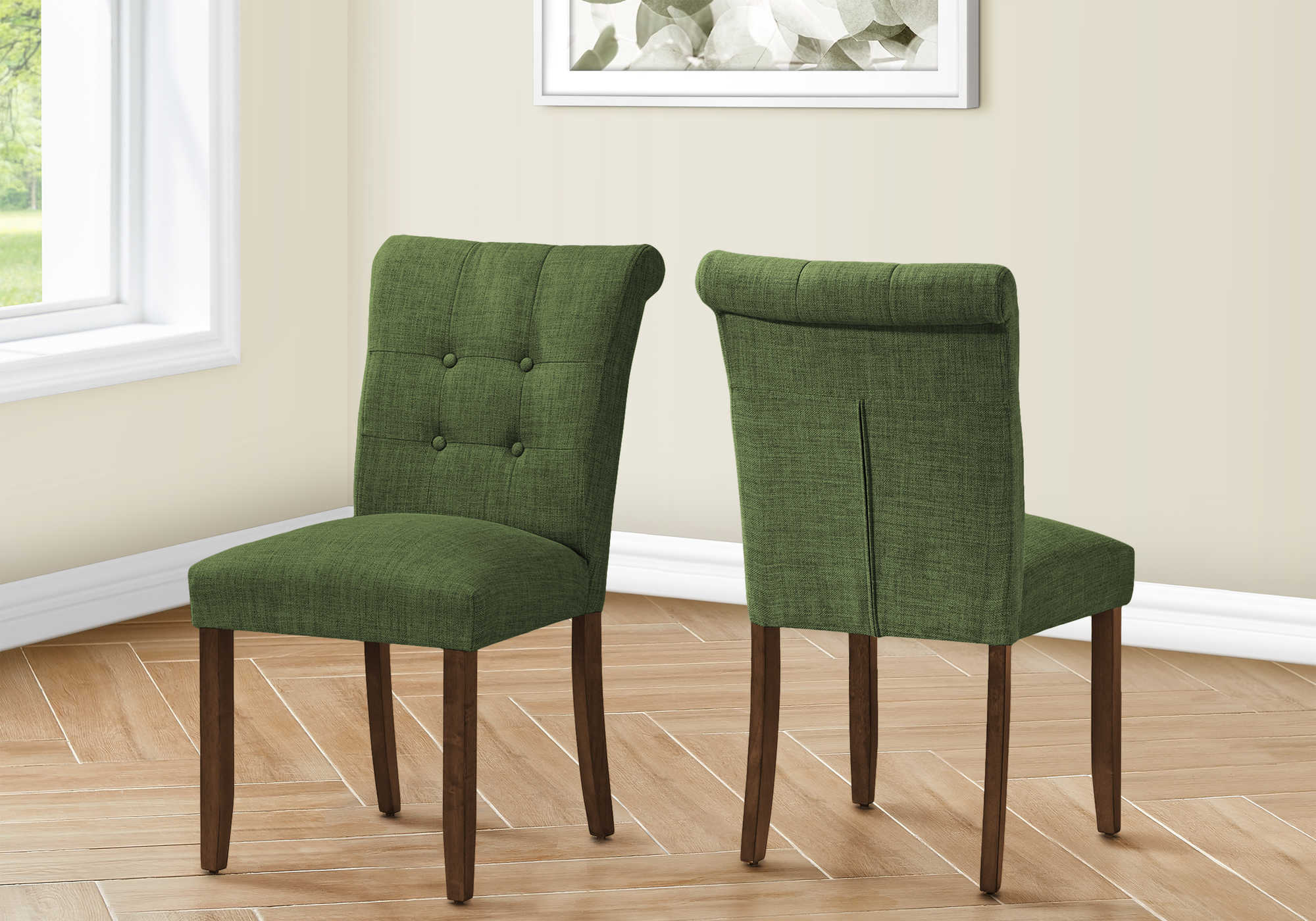 DINING CHAIR - 2PCS / 38"H UPHOLSTERED GREEN FABRIC