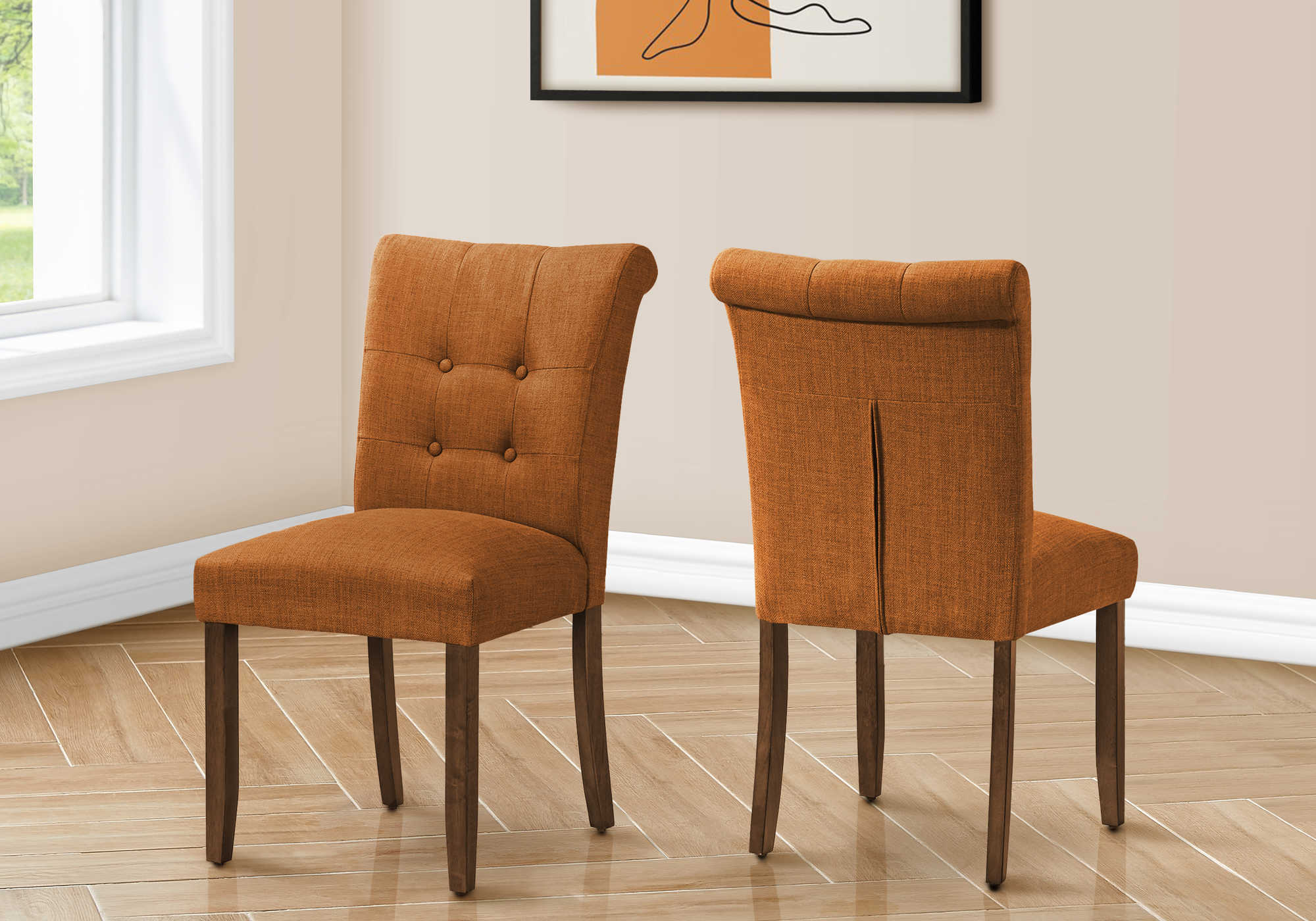 DINING CHAIR - 2PCS / 38"H UPHOLSTERED ORANGE FABRIC