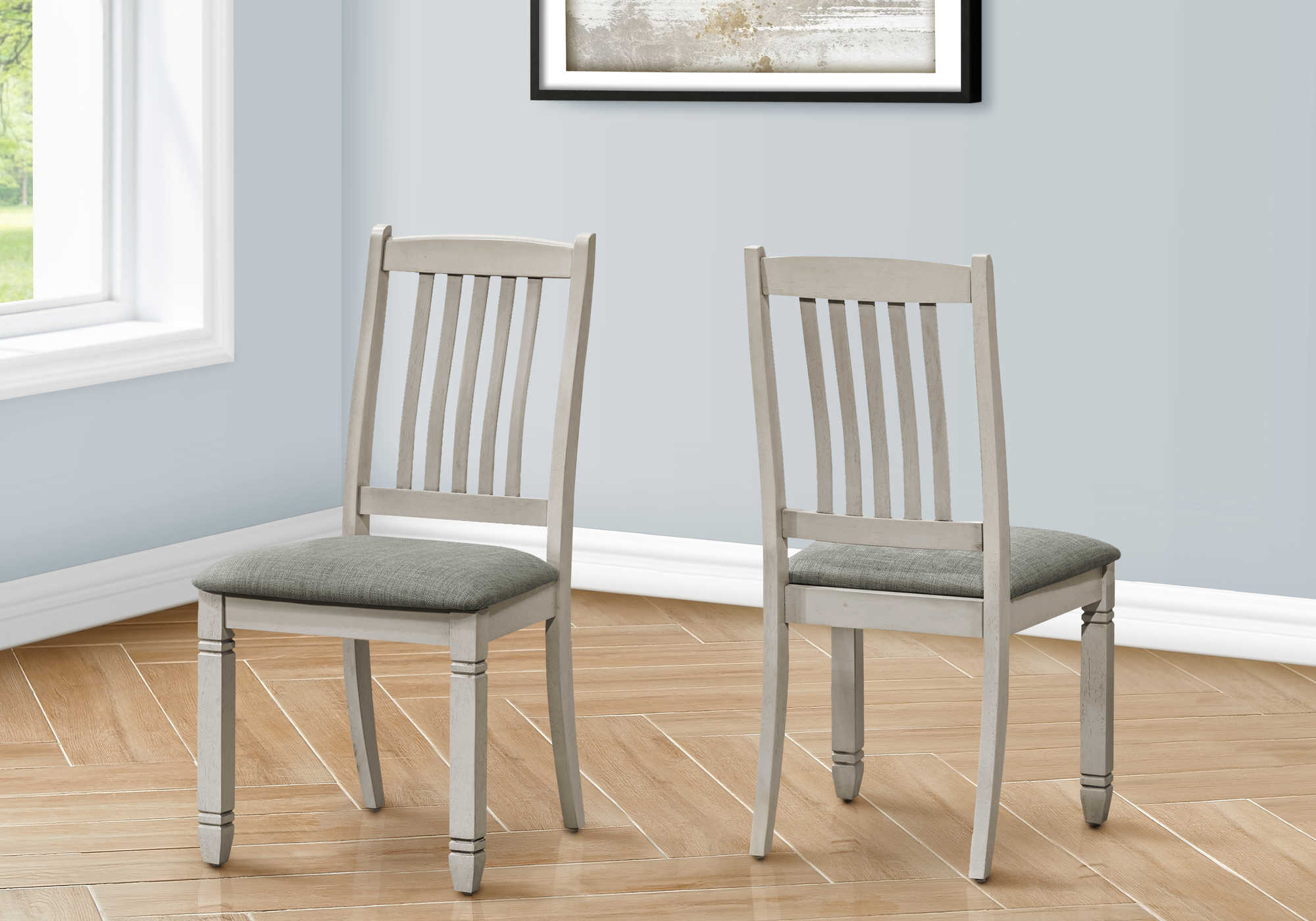 DINING CHAIR - 2PCS / 38"H UPHOLSTERED GREY FABRIC