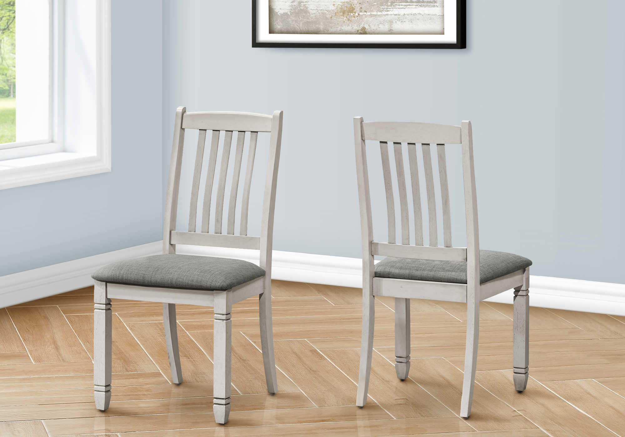 DINING CHAIR - 2PCS / 38"H UPHOLSTERED GREY FABRIC