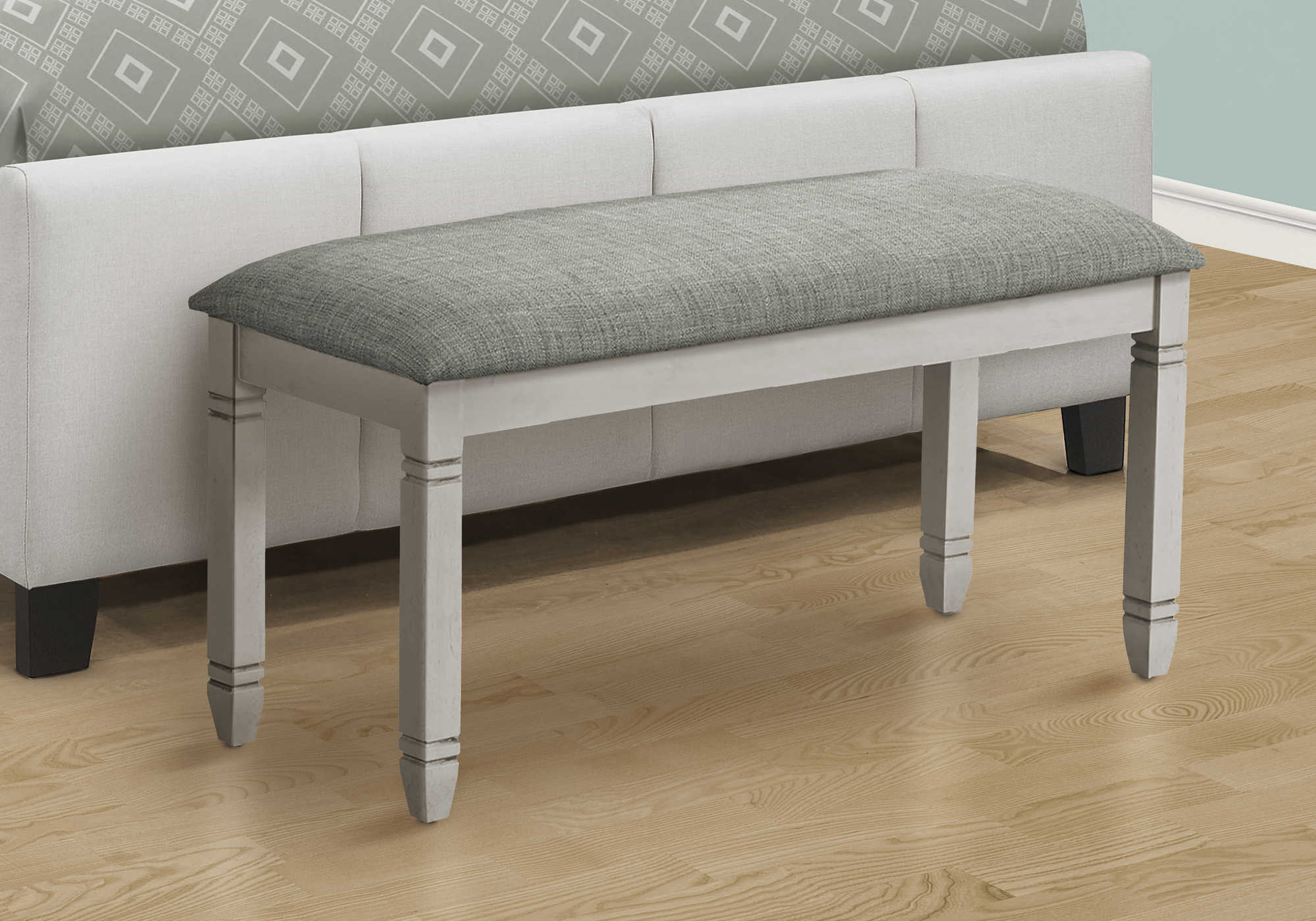 BENCH - 41"L / UPHOLSTERED GREY FABRIC