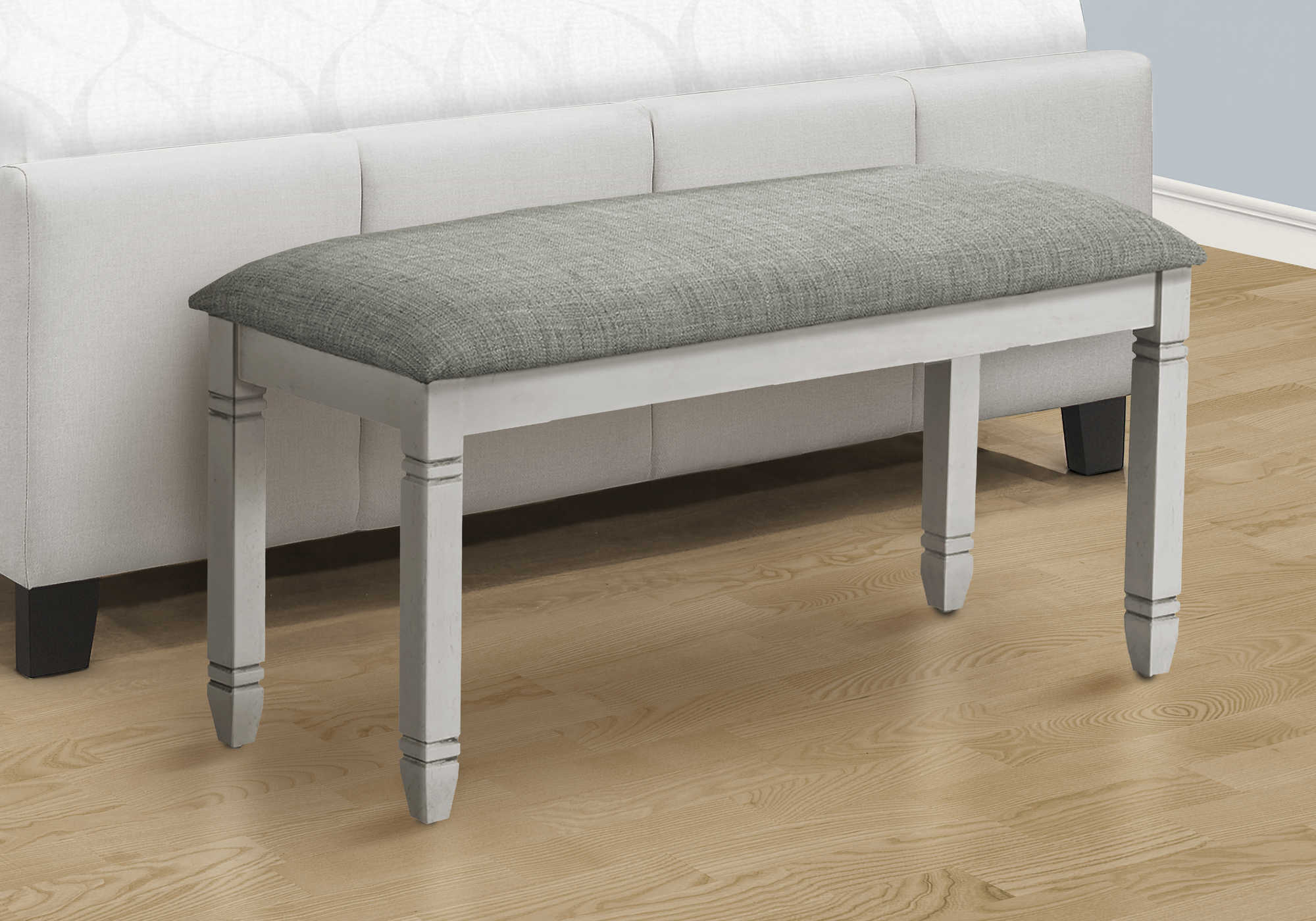 BENCH - 41"L / UPHOLSTERED GREY FABRIC