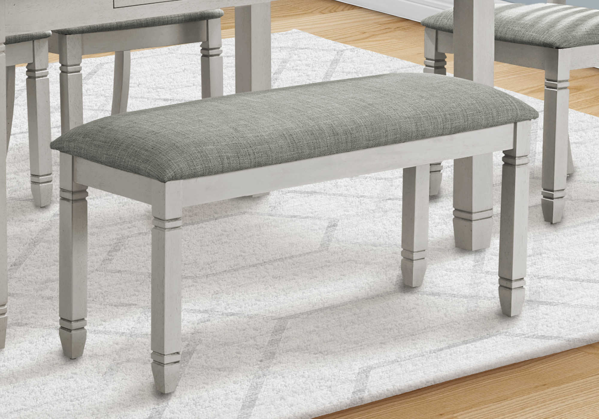 BENCH - 41"L / UPHOLSTERED GREY FABRIC