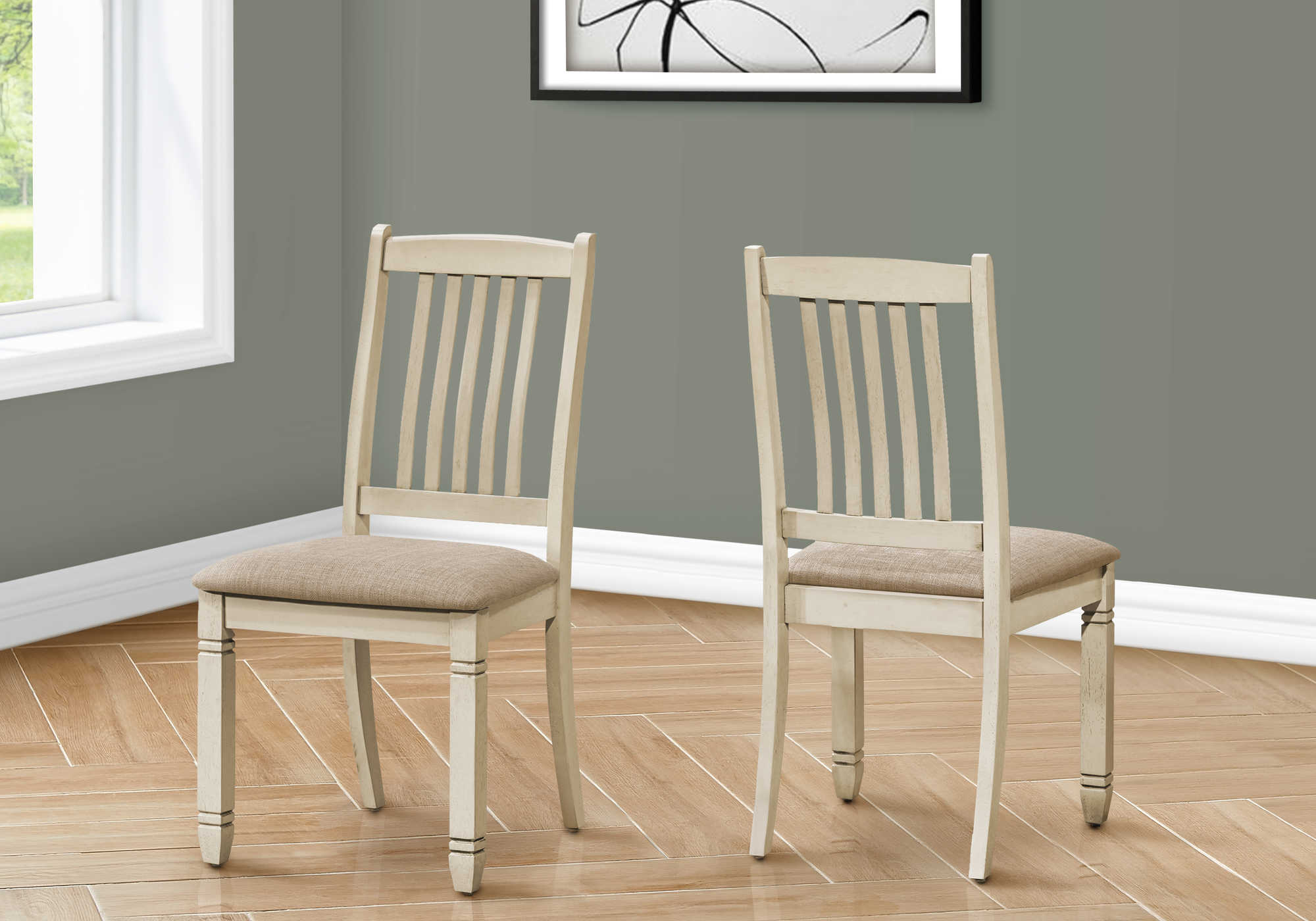 DINING CHAIR - 2PCS / 38"H UPHOLSTERED BEIGE FABRIC