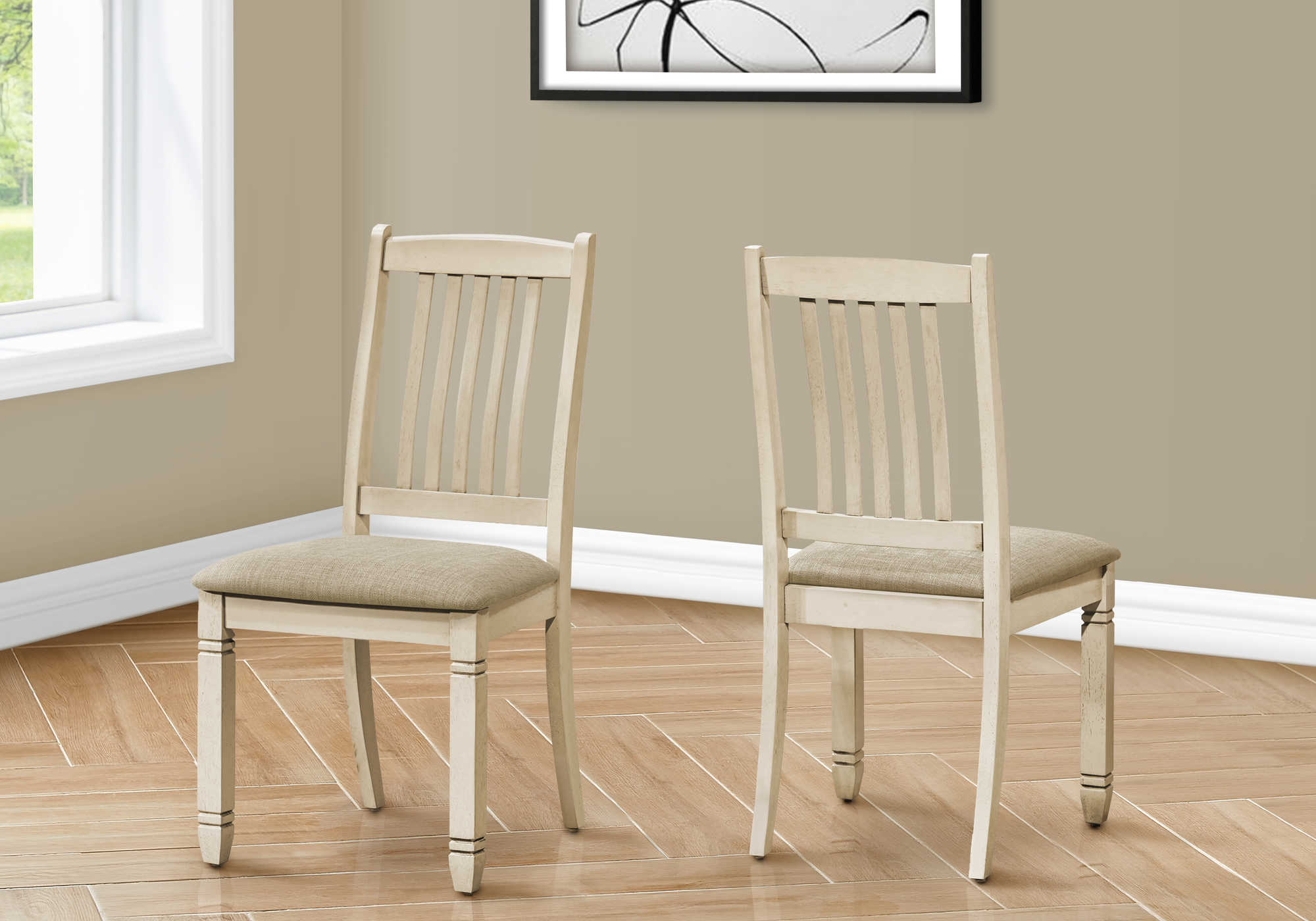 DINING CHAIR - 2PCS / 38"H UPHOLSTERED BEIGE FABRIC