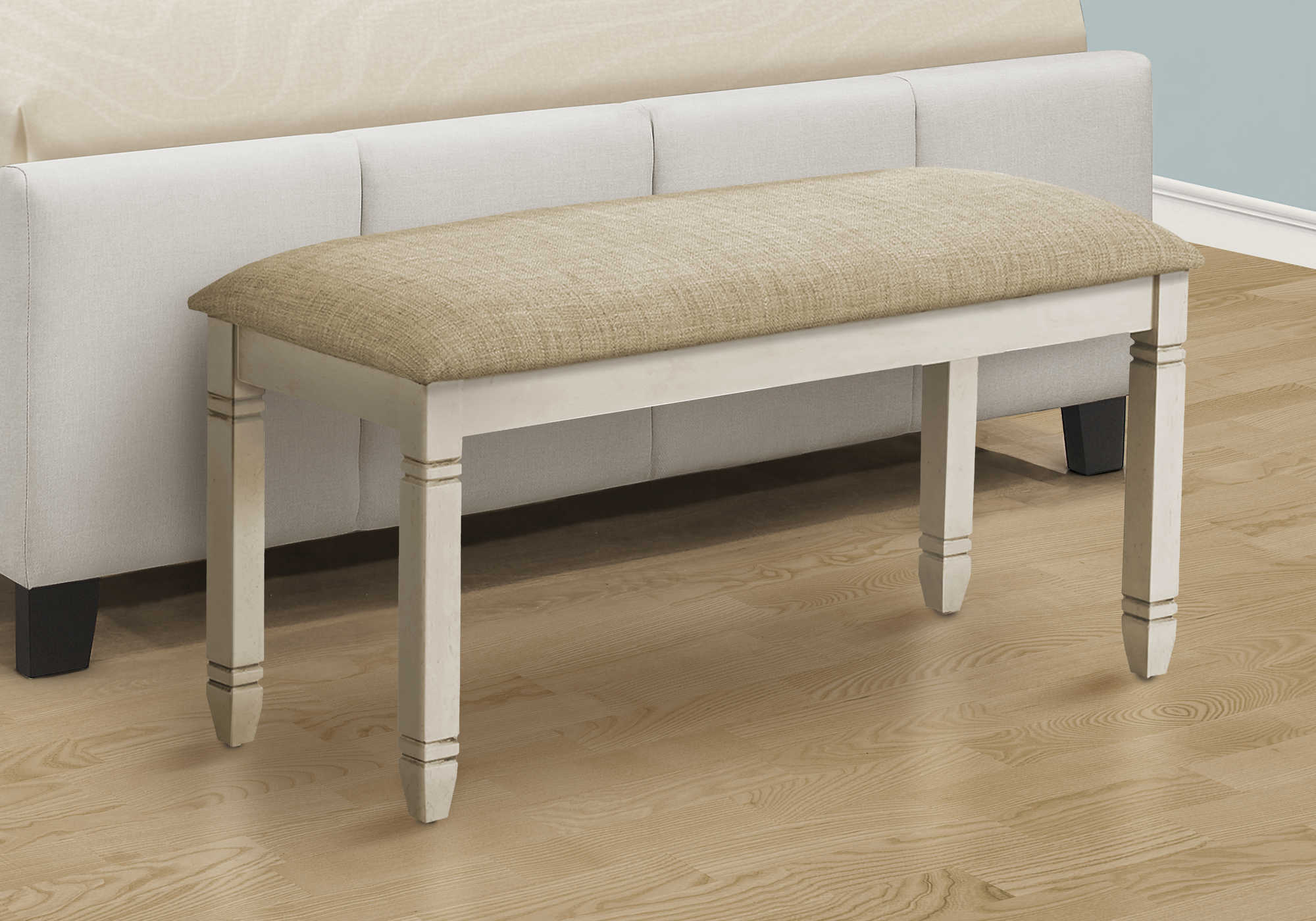BENCH - 41"L / UPHOLSTERED BEIGE FABRIC