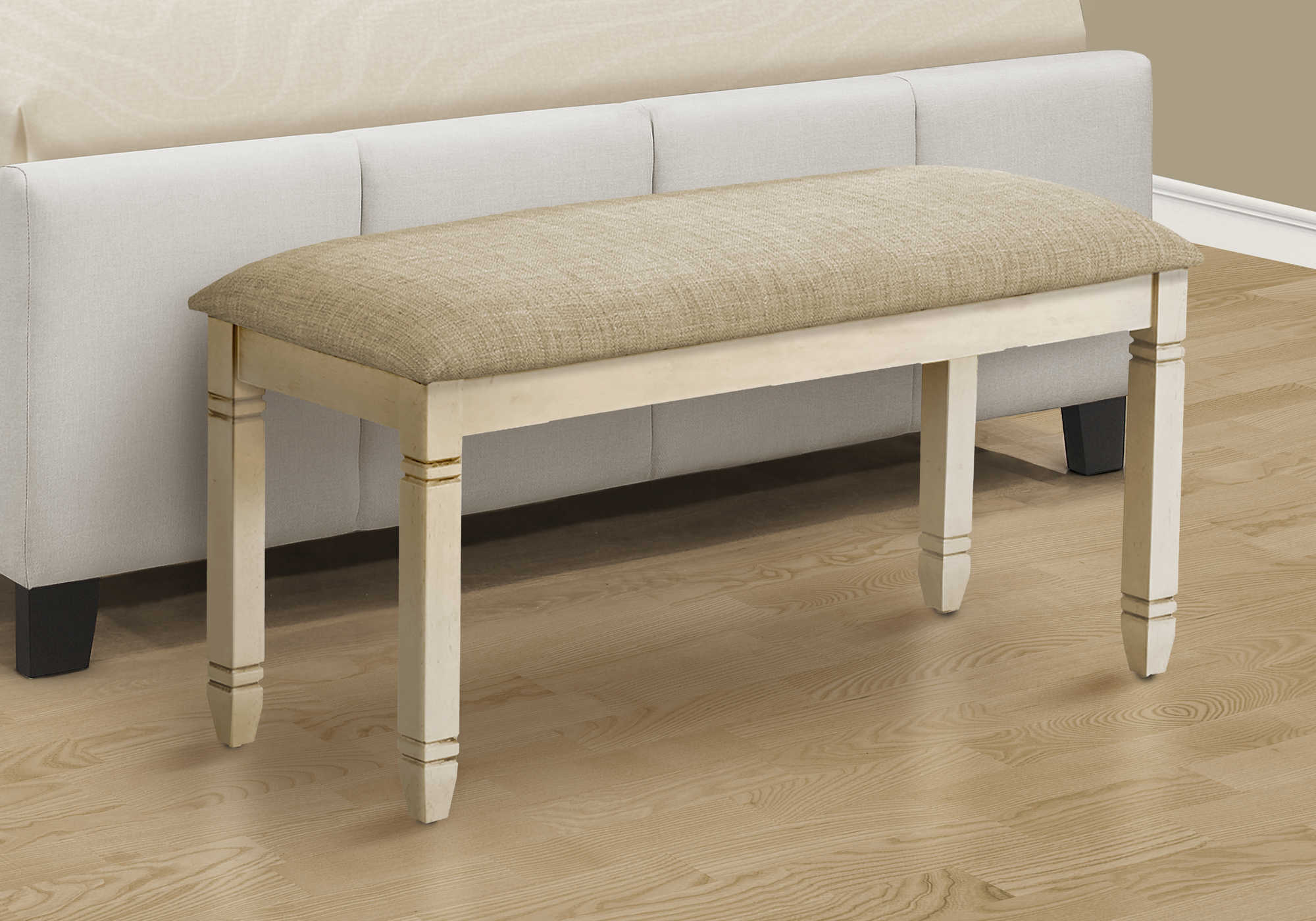 BENCH - 41"L / UPHOLSTERED BEIGE FABRIC