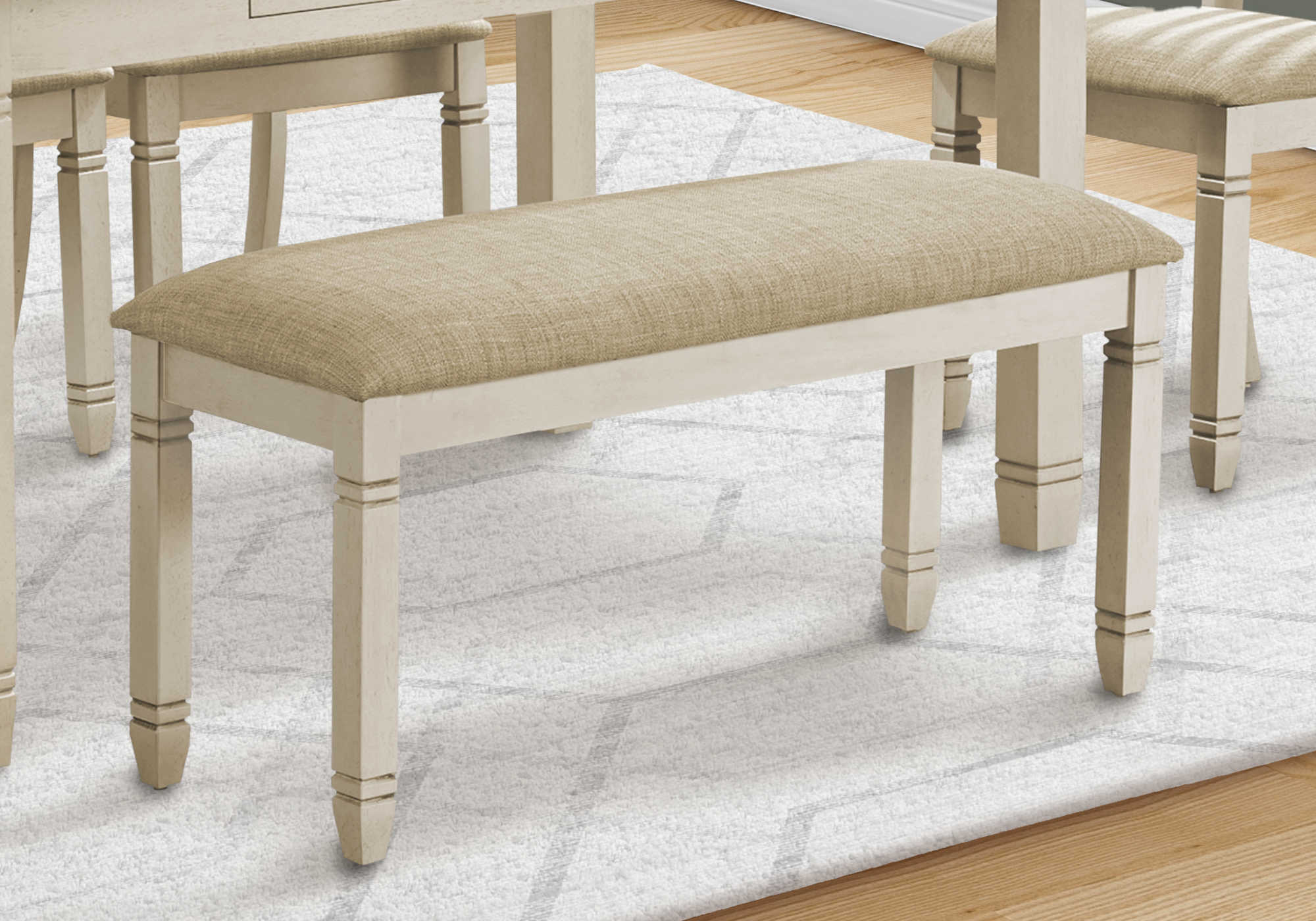 BENCH - 41"L / UPHOLSTERED BEIGE FABRIC