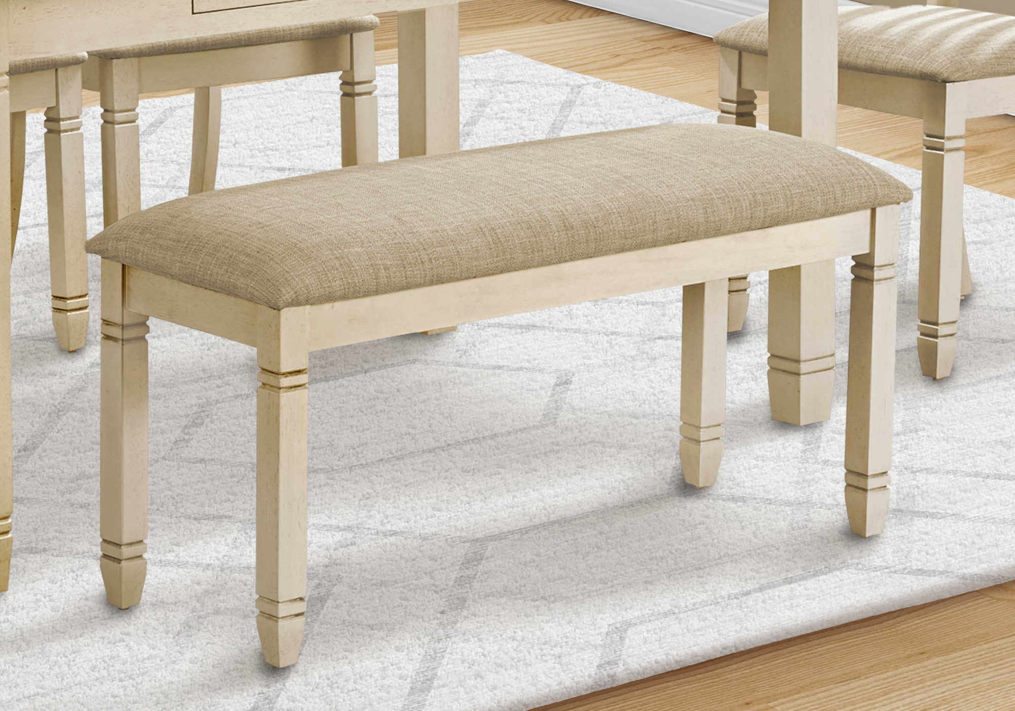 BENCH - 41"L / UPHOLSTERED BEIGE FABRIC