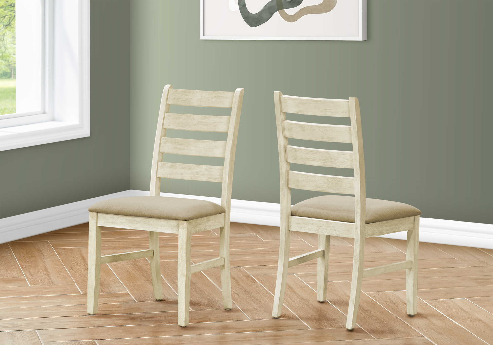 DINING CHAIR - 2PCS / 38"H UPHOLSTERED BEIGE FABRIC