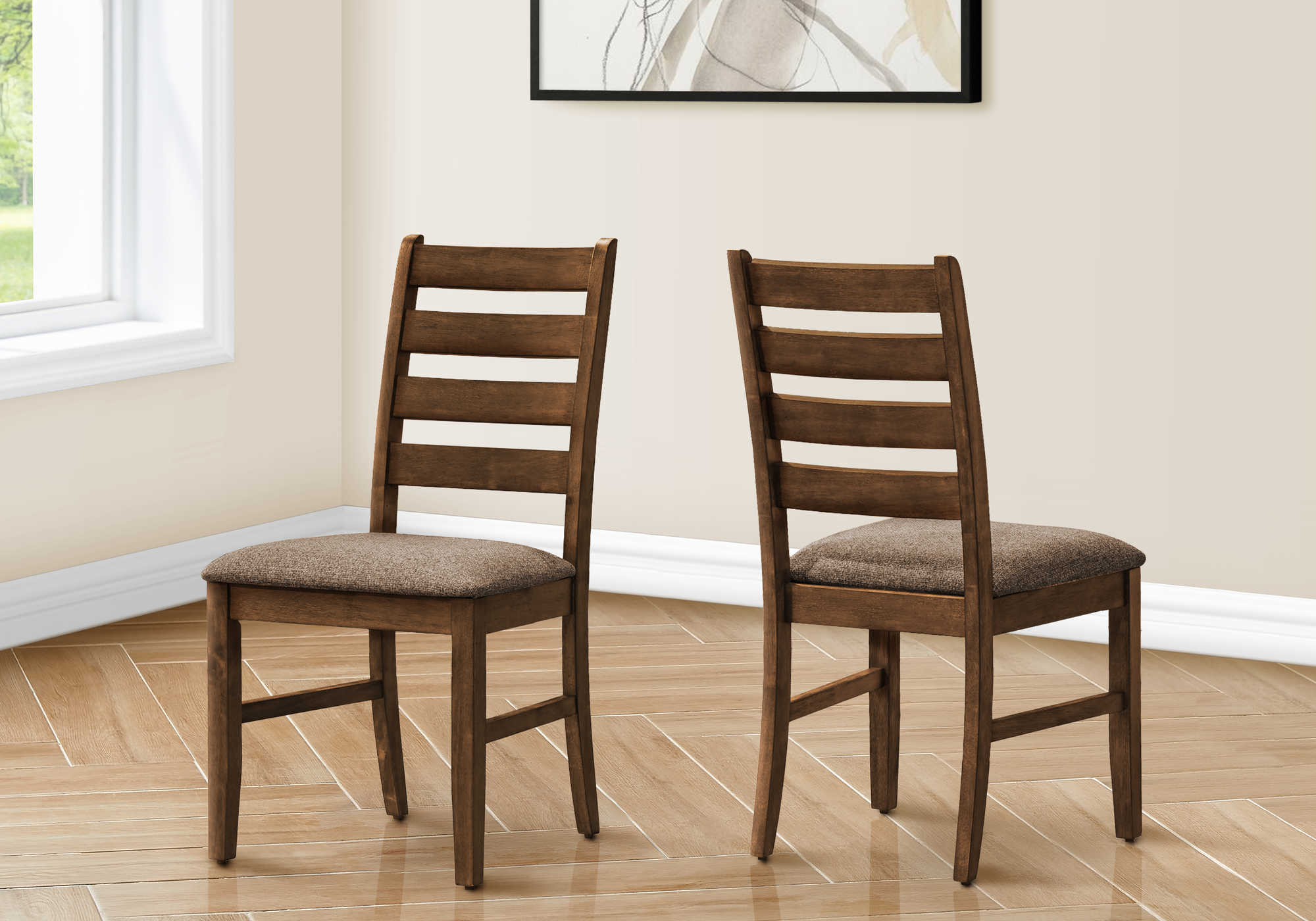 DINING CHAIR - 2PCS / 38"H UPHOLSTERED BROWN FABRIC