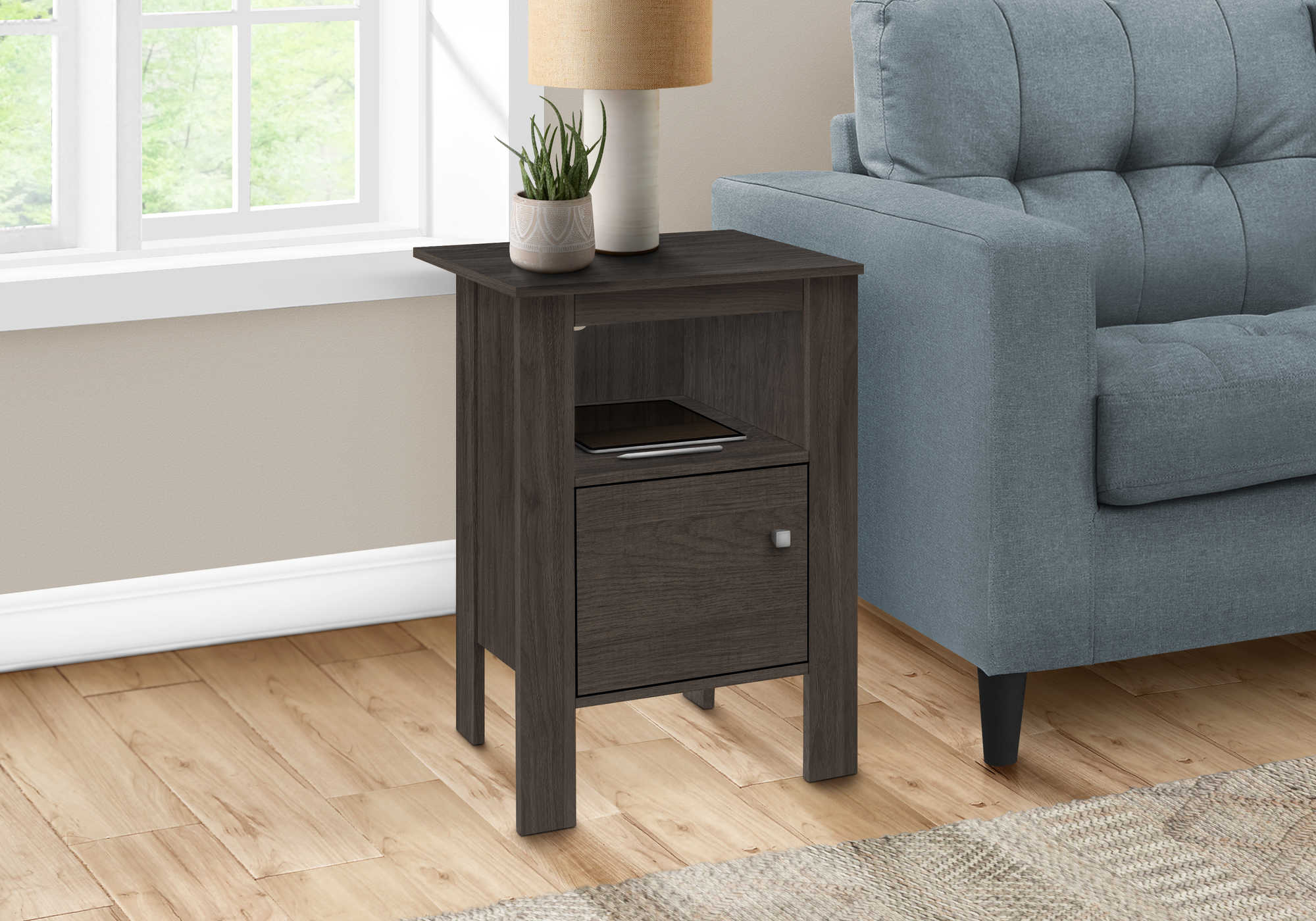 ACCENT TABLE - BROWN OAK NIGHT STAND WITH STORAGE