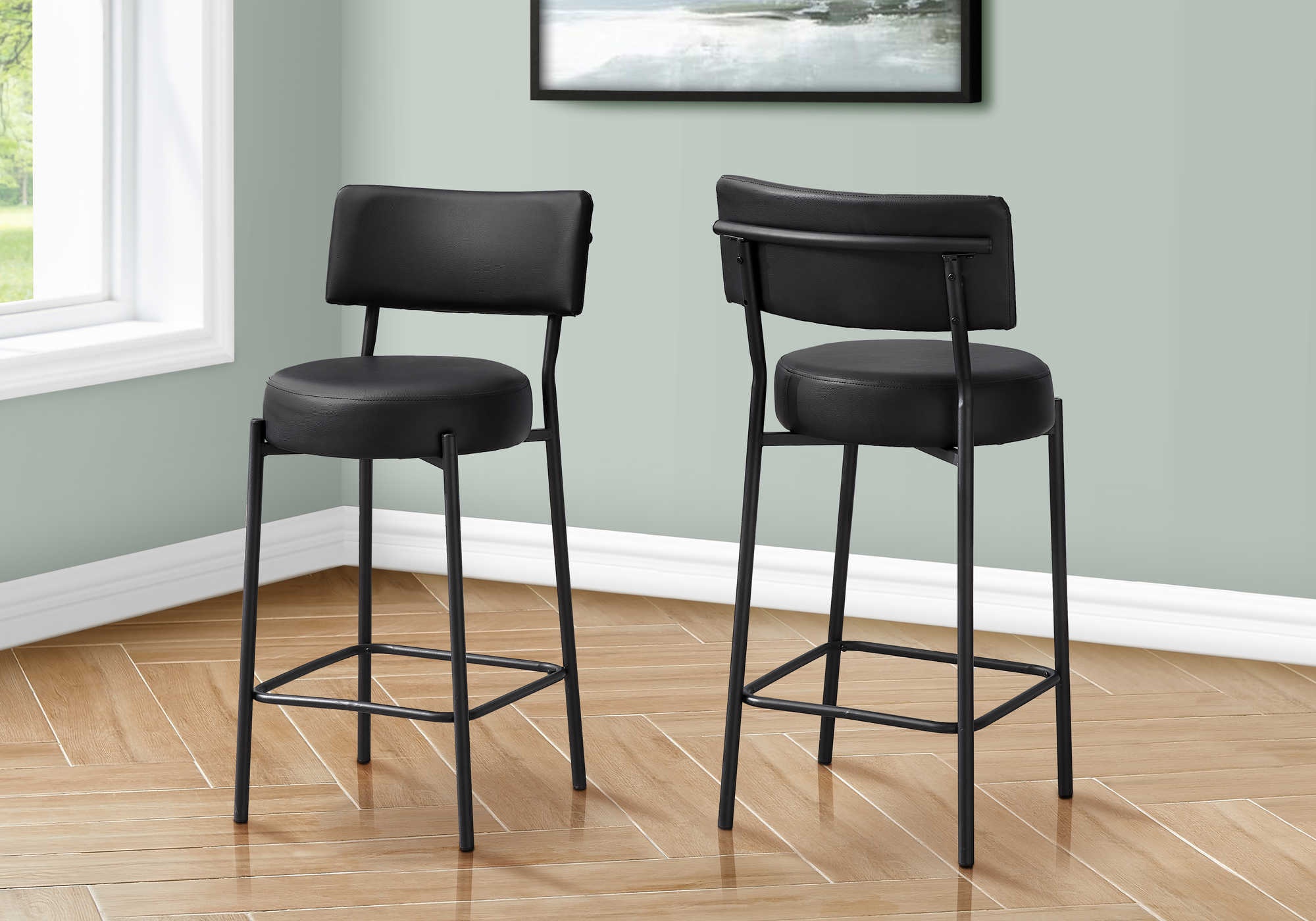 BARSTOOL - 2PCS/ 37"H/ BLACK / BLACK METAL COUNTER HEIGHT