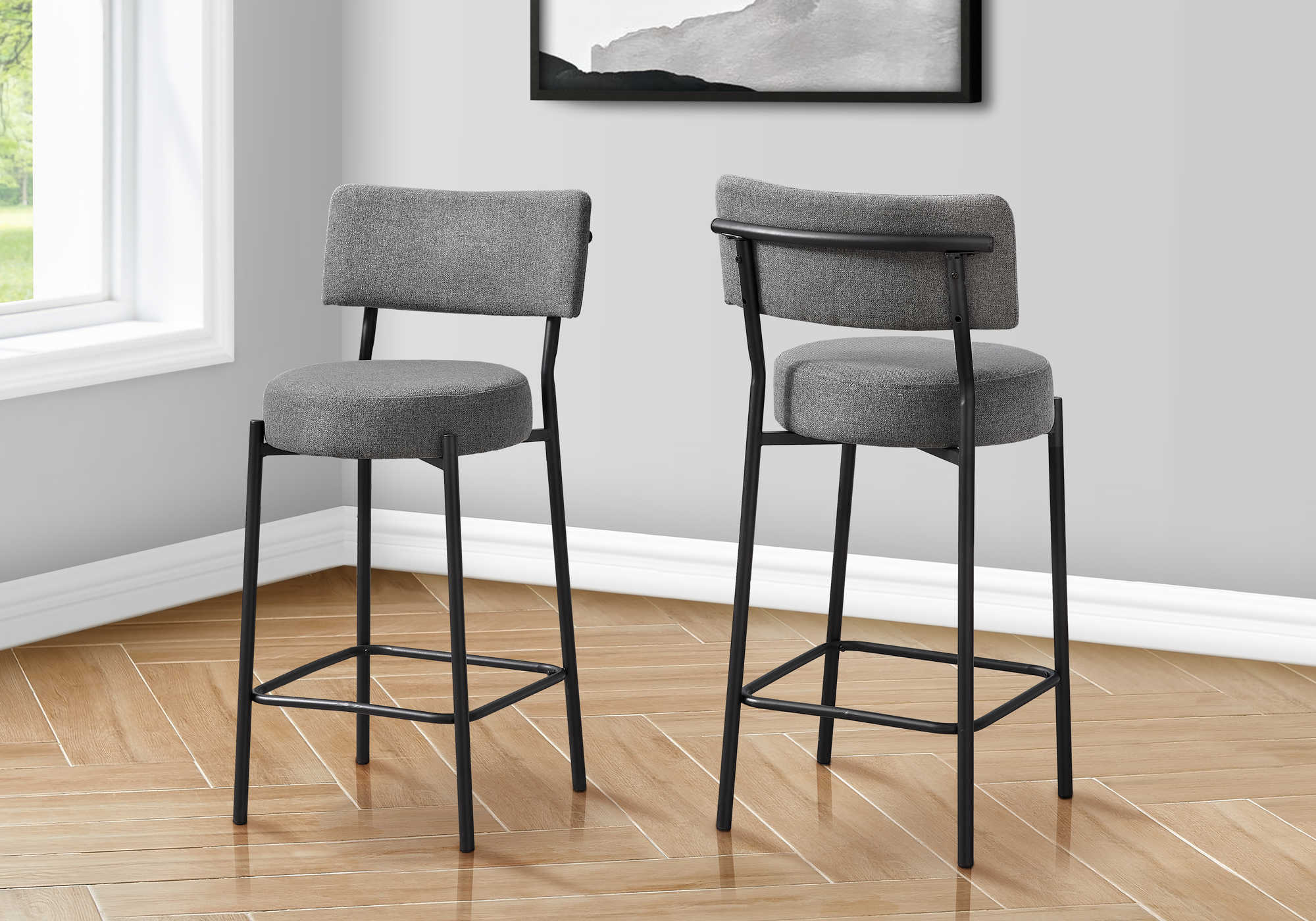 BARSTOOL - 2PCS / 37"H/ GREY / BLACK METAL COUNTER HEIGHT