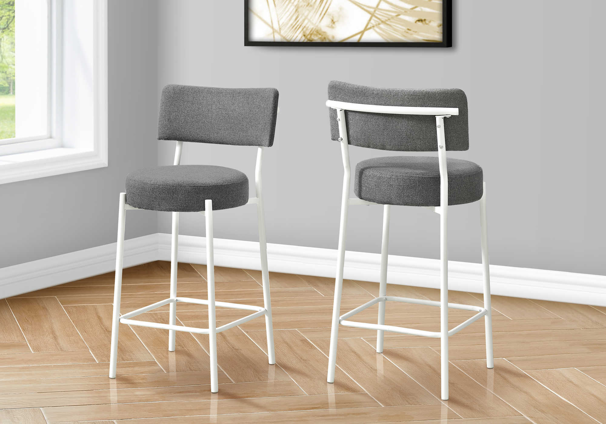 BARSTOOL - 2PCS / 37"H / GREY/ WHITE METAL COUNTER HEIGHT