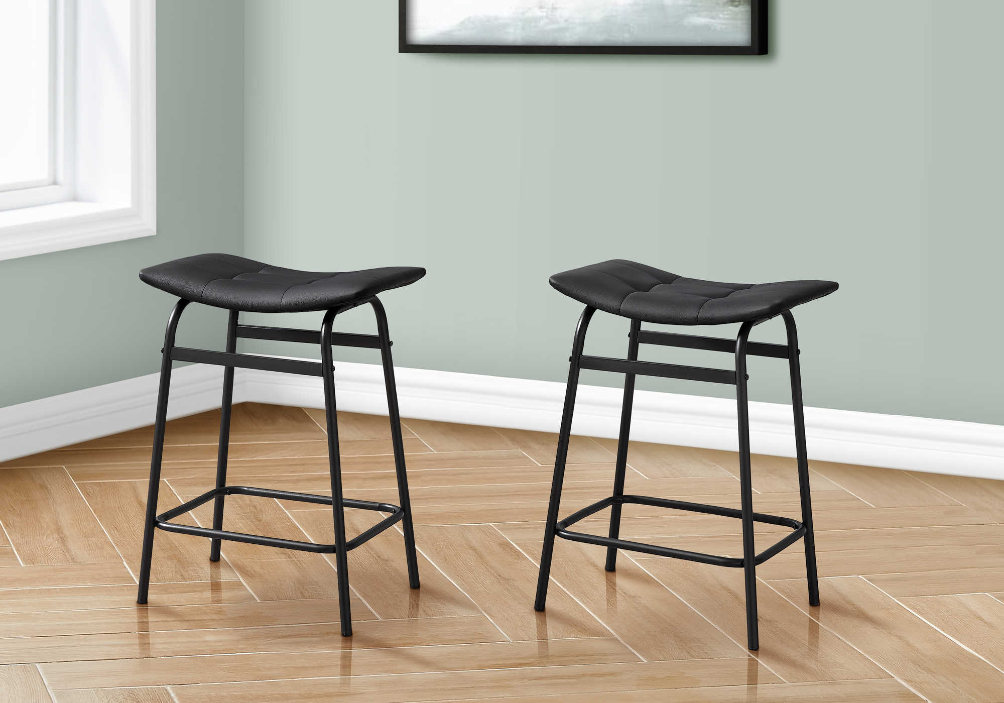 BARSTOOL - 2PCS / BLACK PU / BLACK METAL COUNTER HEIGHT