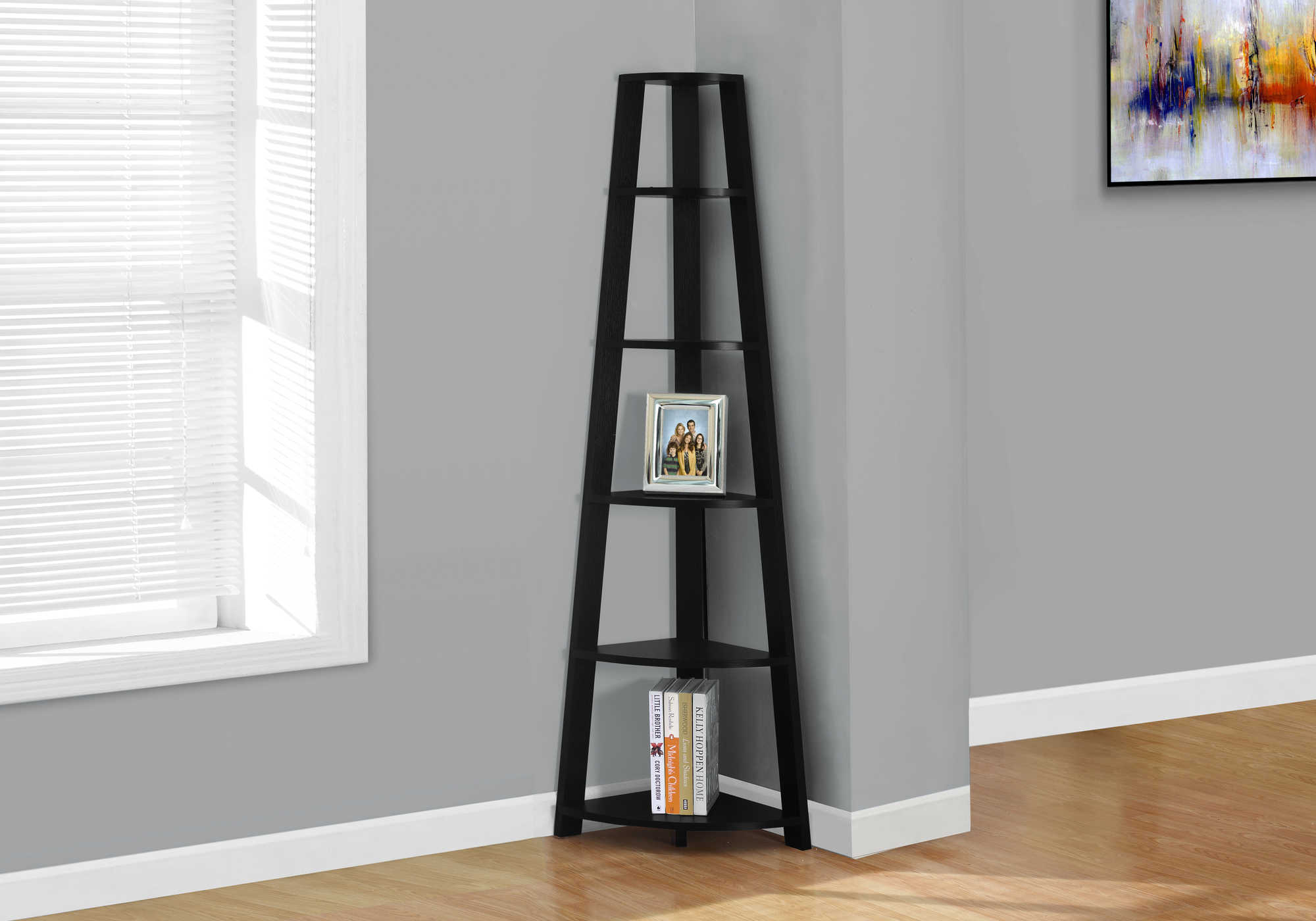 BOOKCASE - 72"H / BLACK CORNER ACCENT ETAGERE