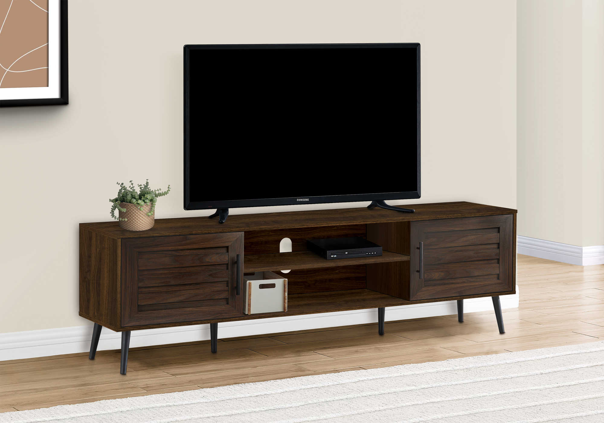 TV STAND - 72"L / BROWN WOOD-LOOK WITH 2 DOORS 