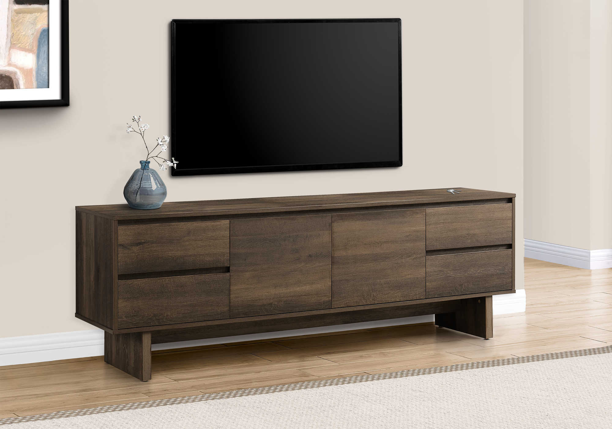 TV STAND - 72"L / DARK BROWN WOOD-LOOK WITH STORAGE