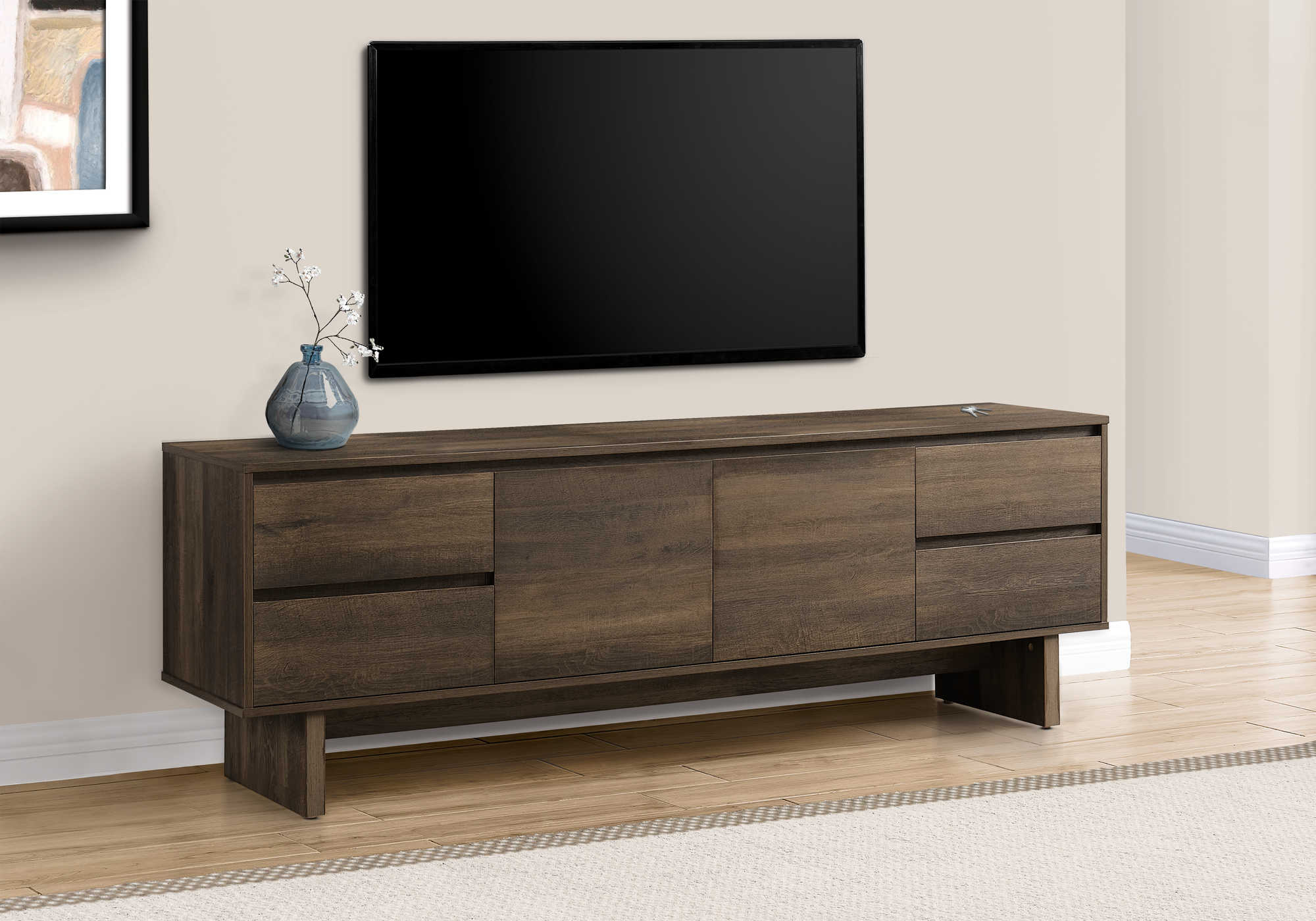 TV STAND - 72"L / DARK BROWN WOOD-LOOK WITH STORAGE