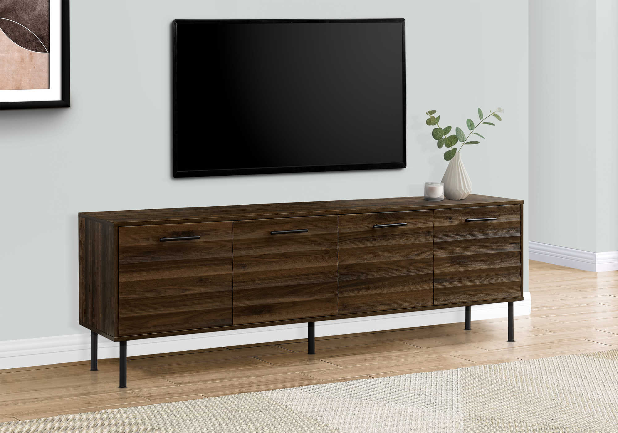 TV STAND - 72"L / DARK BROWN WOOD-LOOK WITH 4 DOORS