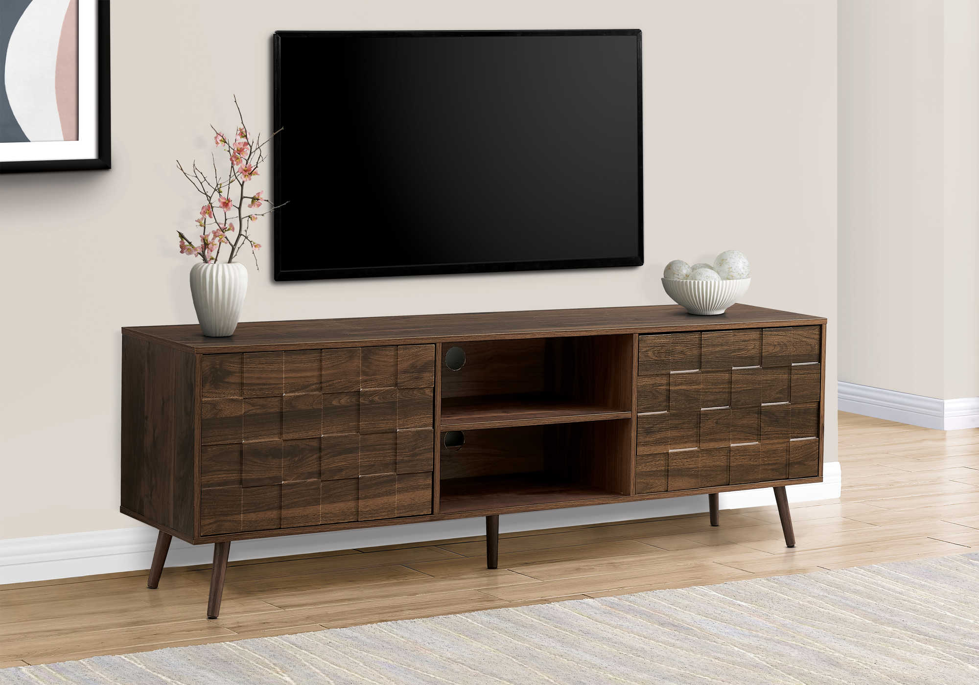 TV STAND - 72"L / DARK WALNUT WITH STORAGE