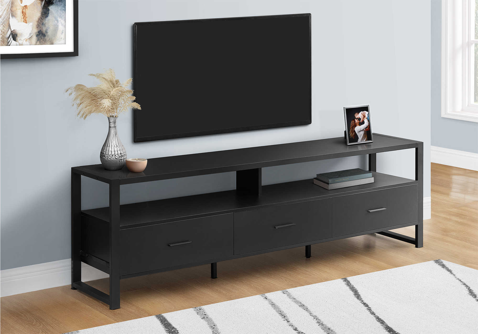 TV STAND - 72"L / BLACK / BLACK METAL