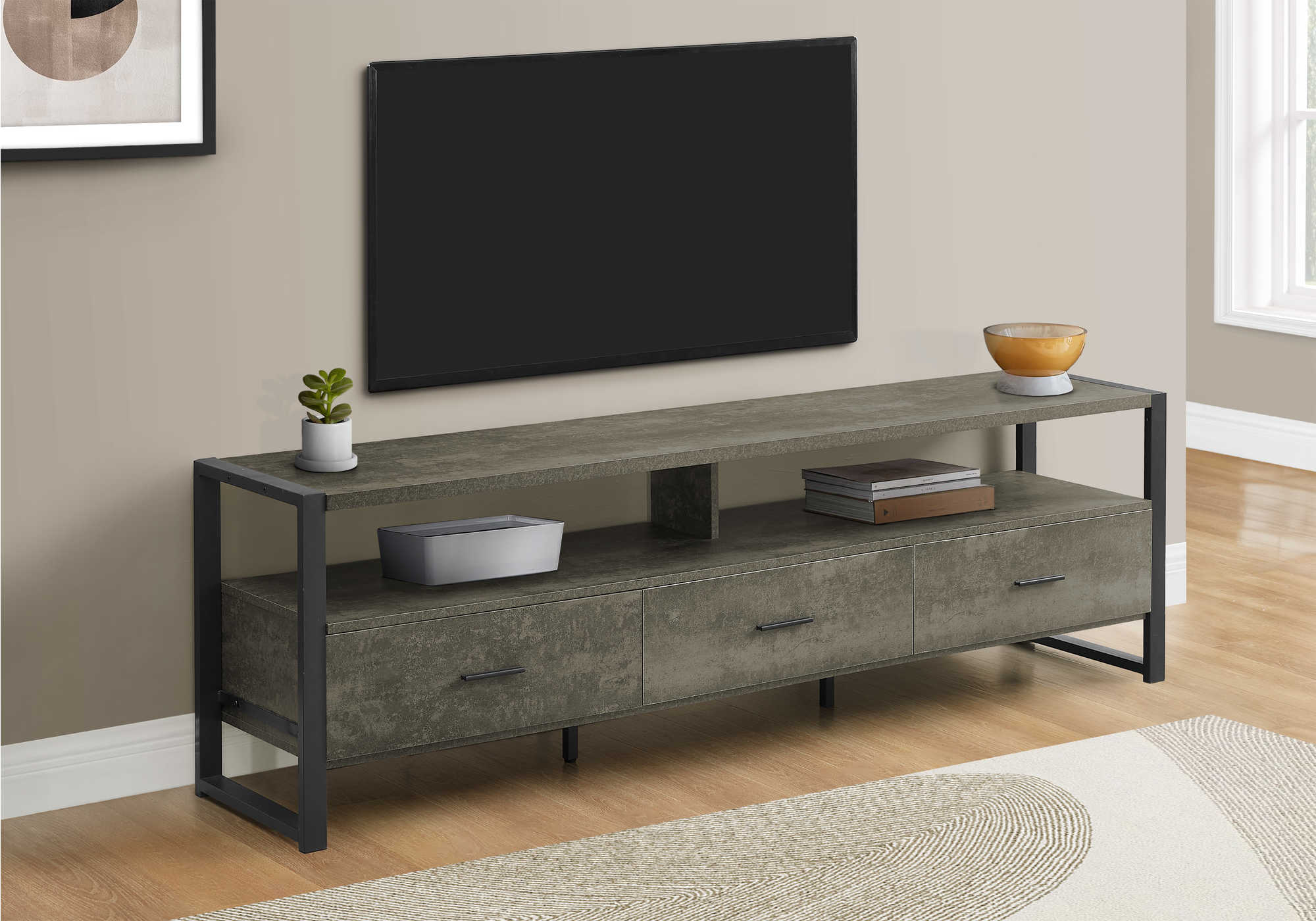 TV STAND - 72"L / DARK BRONZE / BLACK METAL