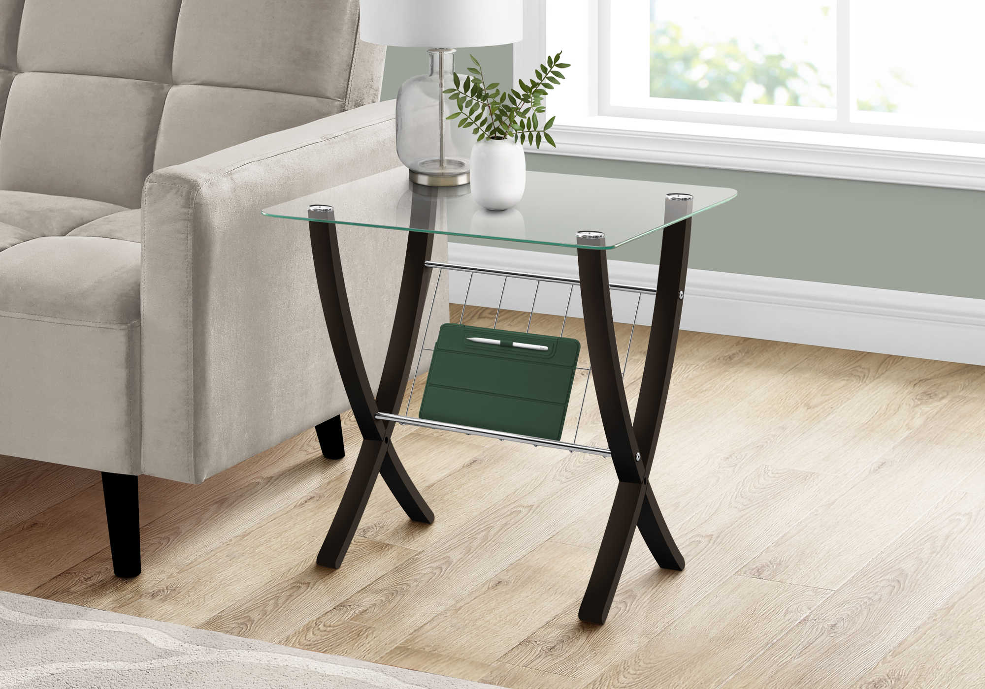 ACCENT TABLE - ESPRESSO BENTWOOD WITH TEMPERED GLASS