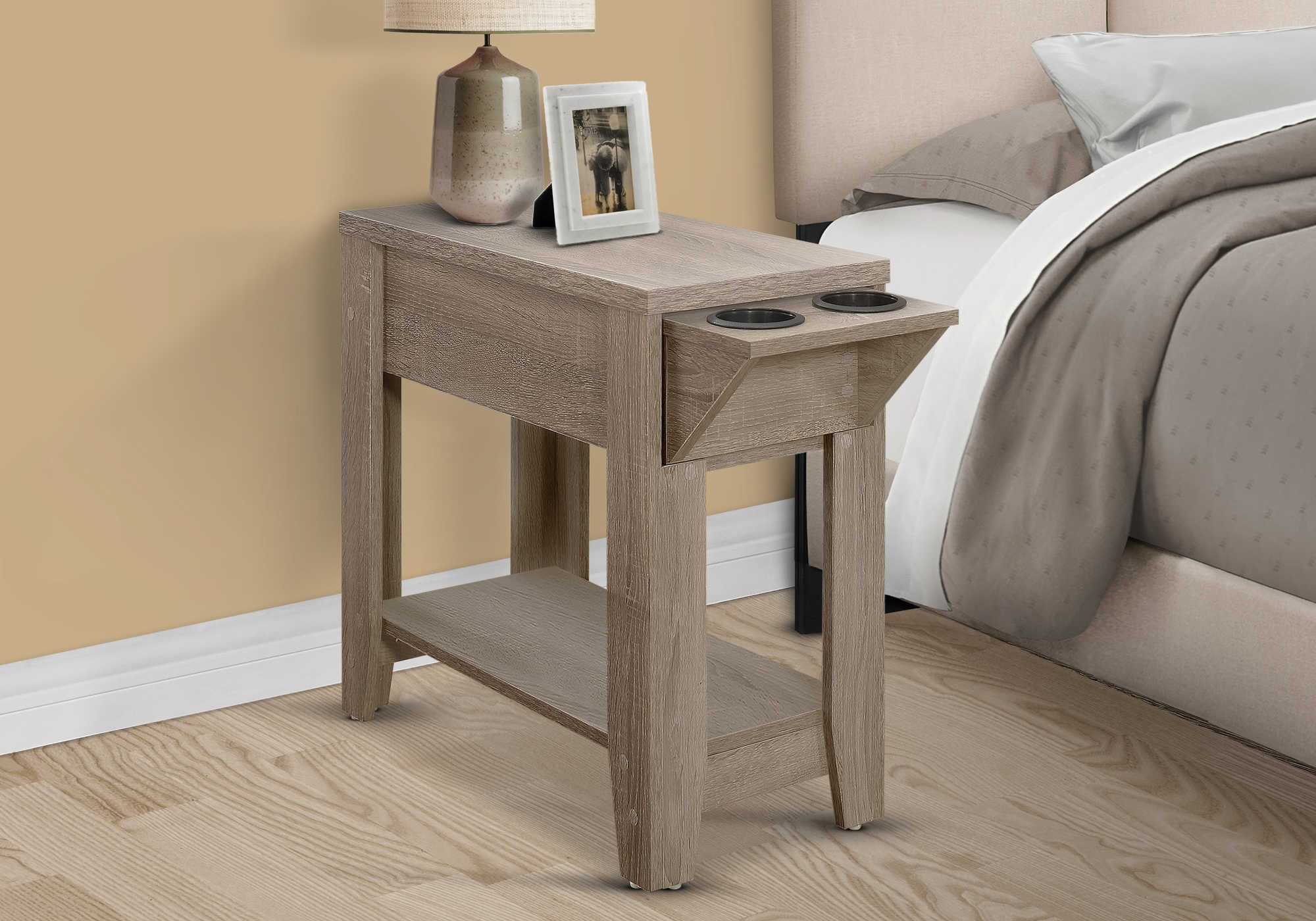 NIGHTSTAND - 23"H / DARK TAUPE WITH A GLASS HOLDER
