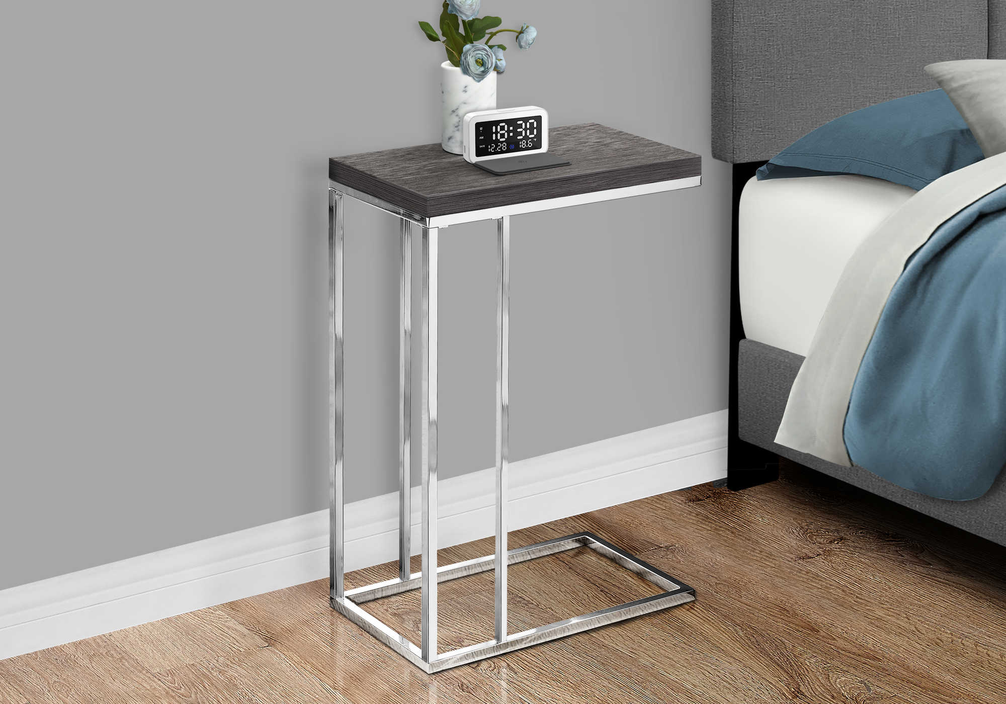 NIGHTSTAND - GREY WITH CHROME METAL