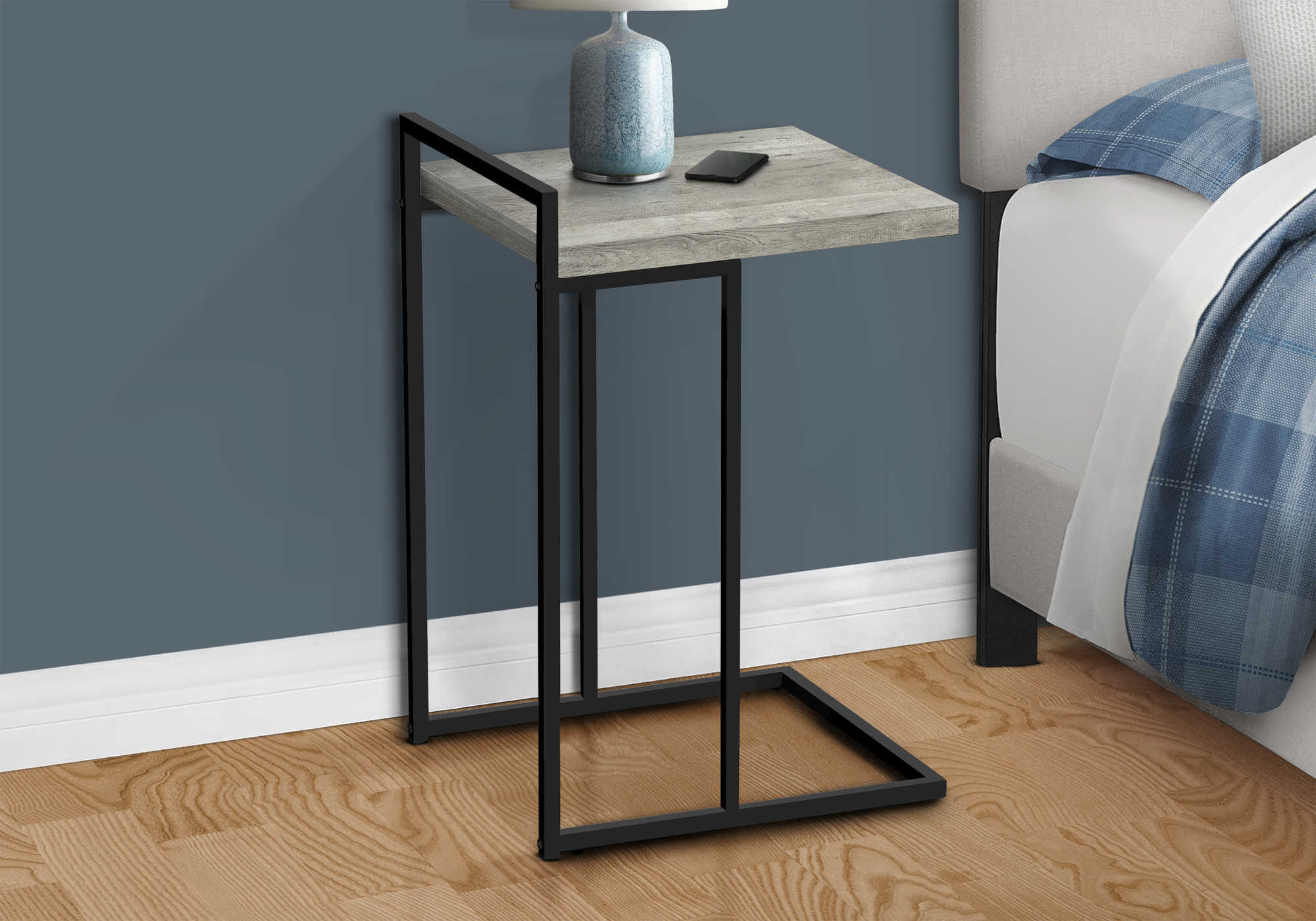 NIGHTSTAND - 25"H / GREY RECLAIMED WOOD / BLACK METAL