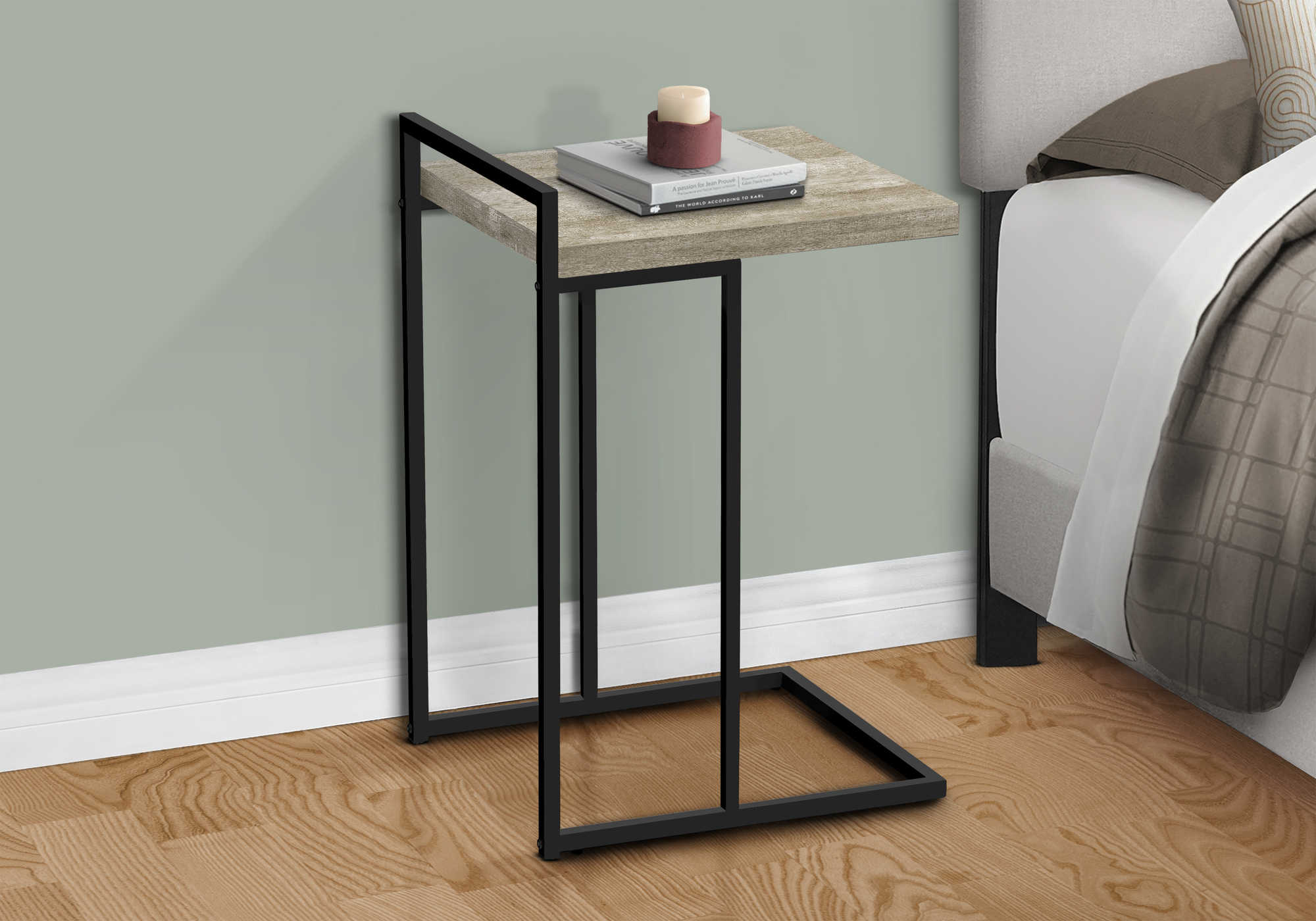 NIGHTSTAND - 25"H / TAUPE RECLAIMED WOOD / BLACK METAL