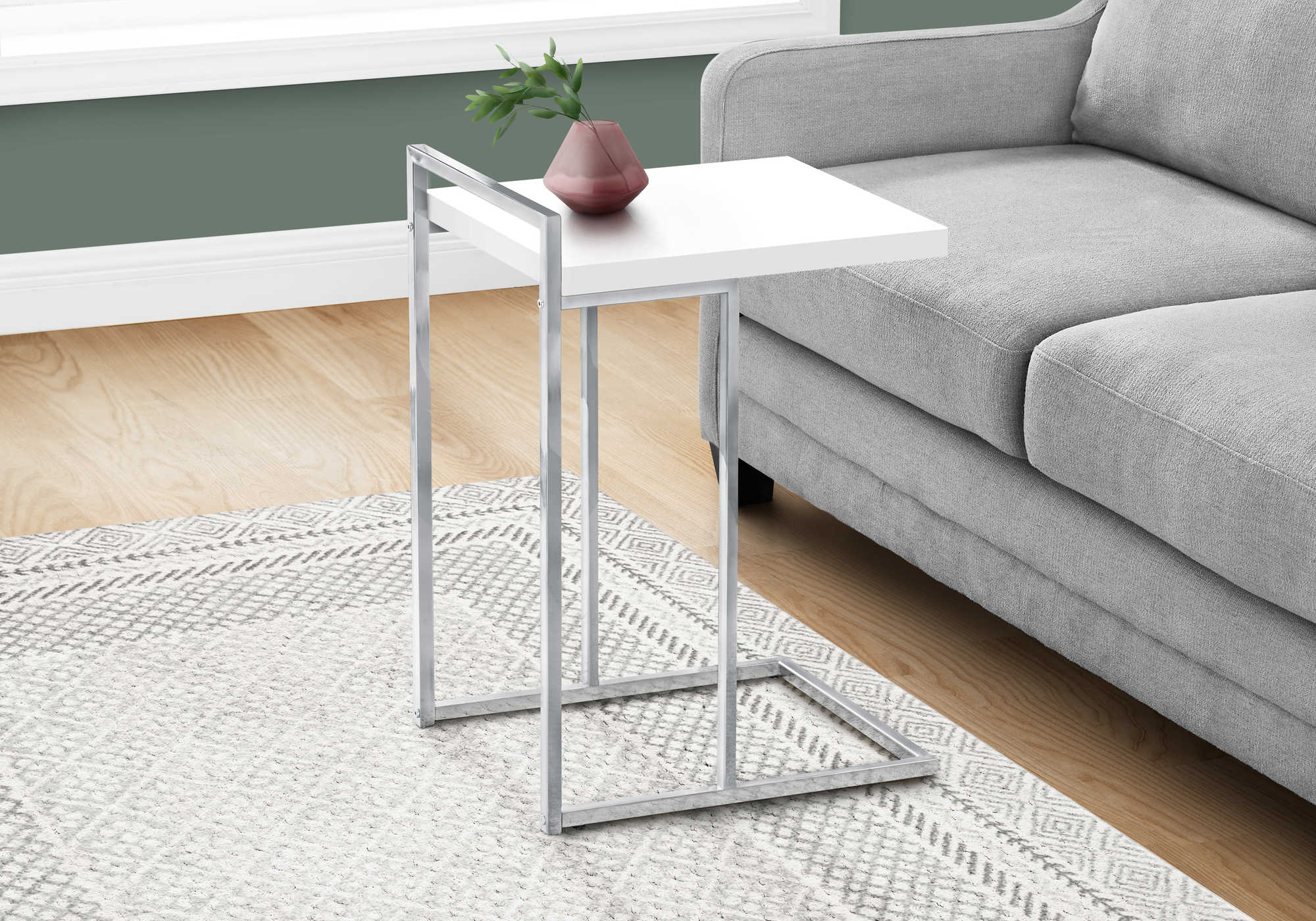 ACCENT TABLE - 25"H / GLOSSY WHITE / CHROME METAL