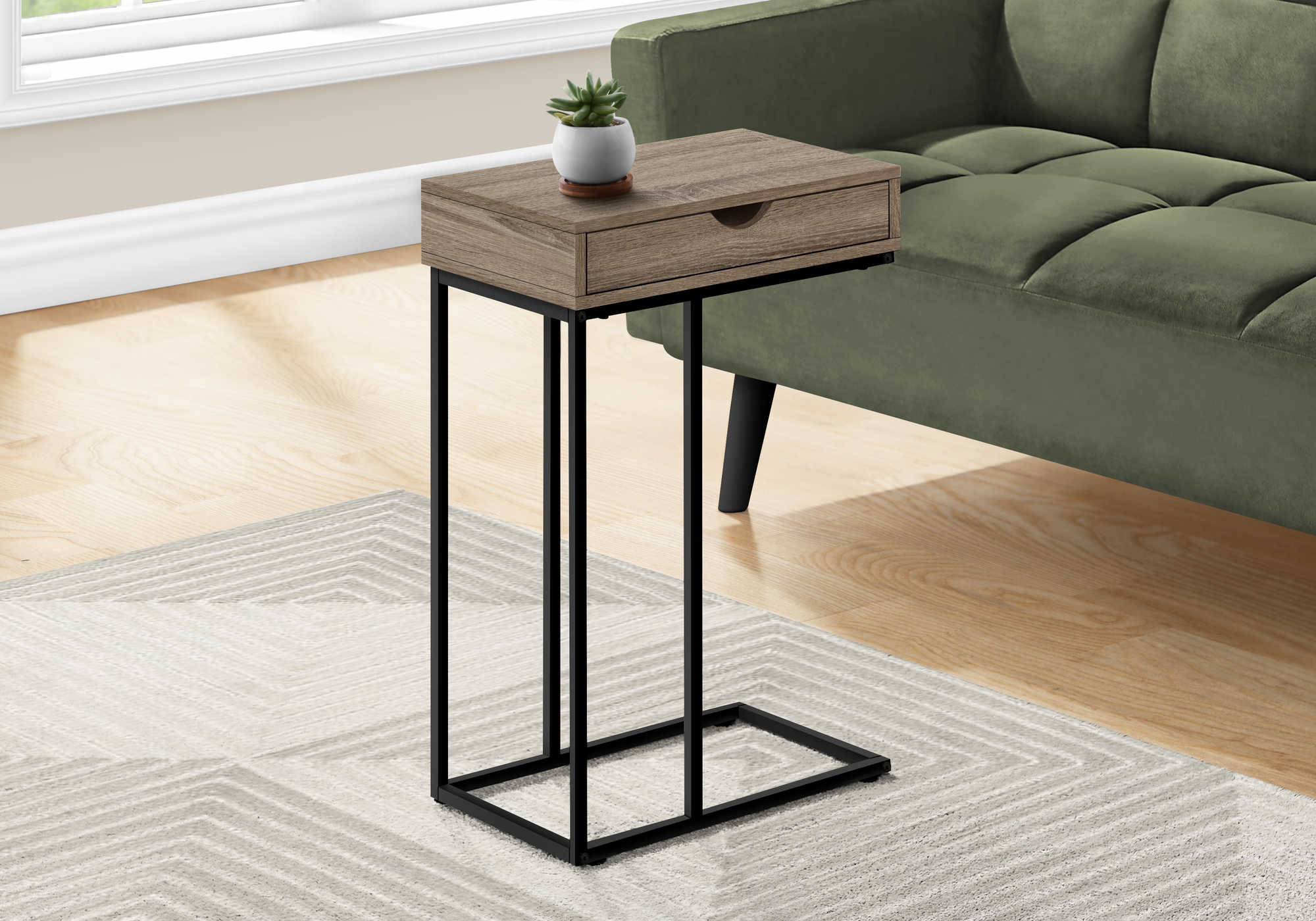 C shaped table on sale with drawer