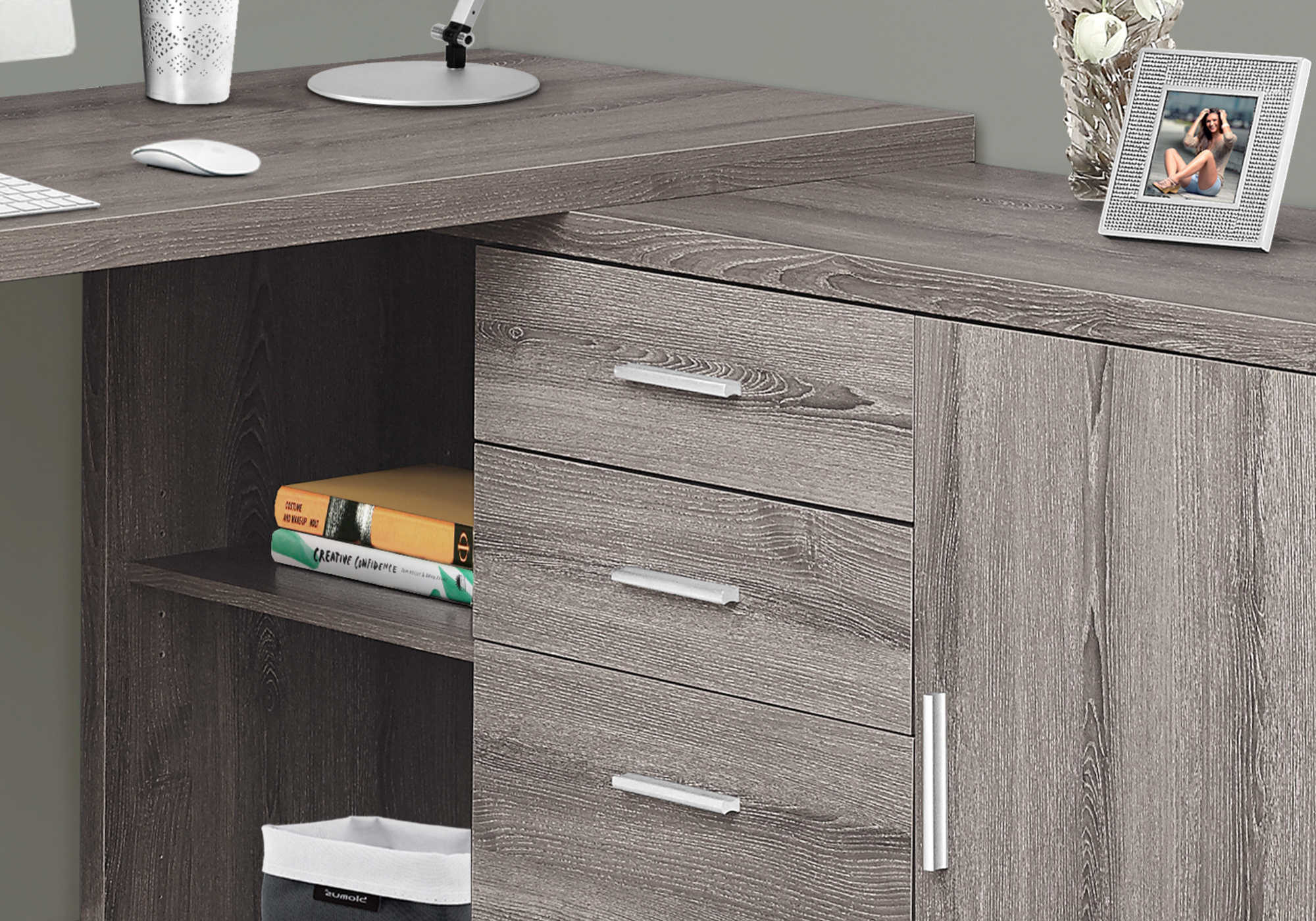 32 Taupe Desk with Hutch & Drawers by Monarch –