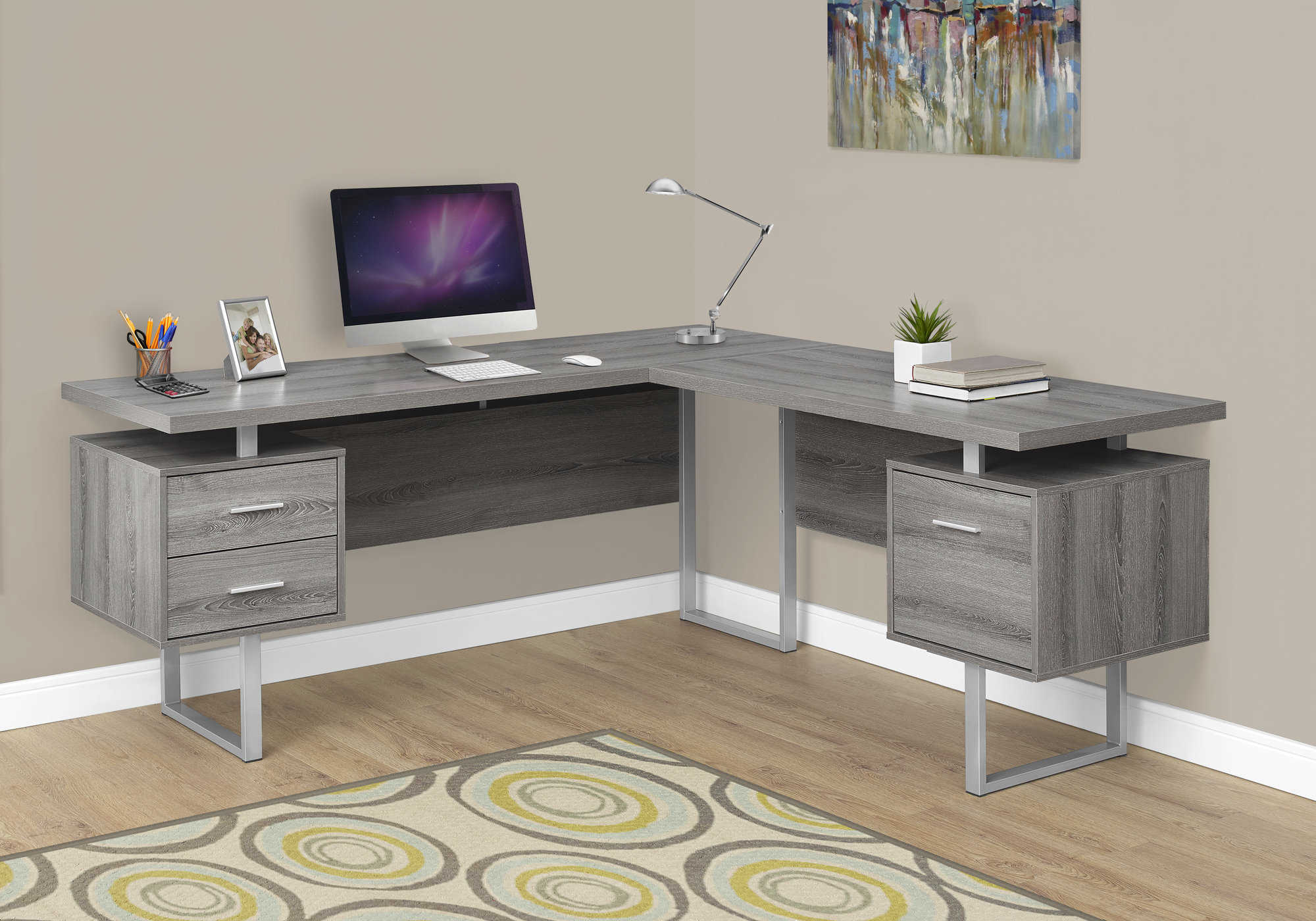 COMPUTER DESK - 70"L / DARK TAUPE LEFT OR RIGHT FACING