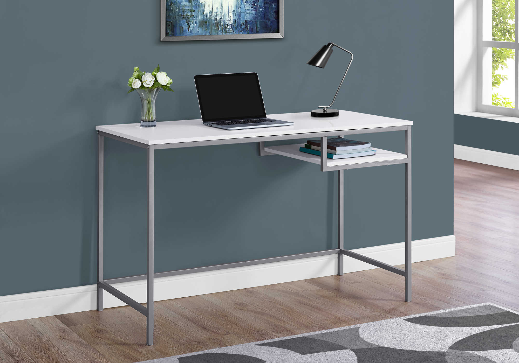Monarch Specialties Computer Desk, White/Silver