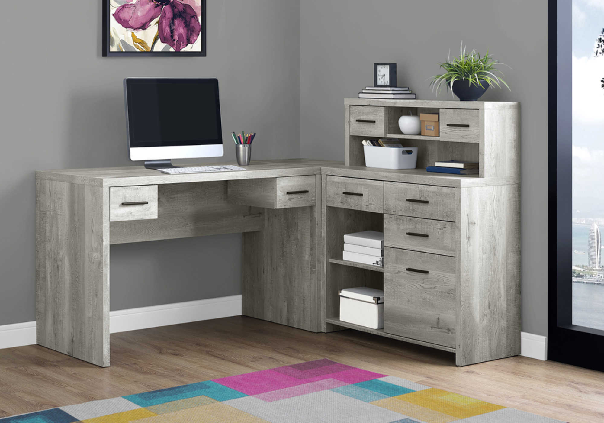 Grey l deals shaped desk