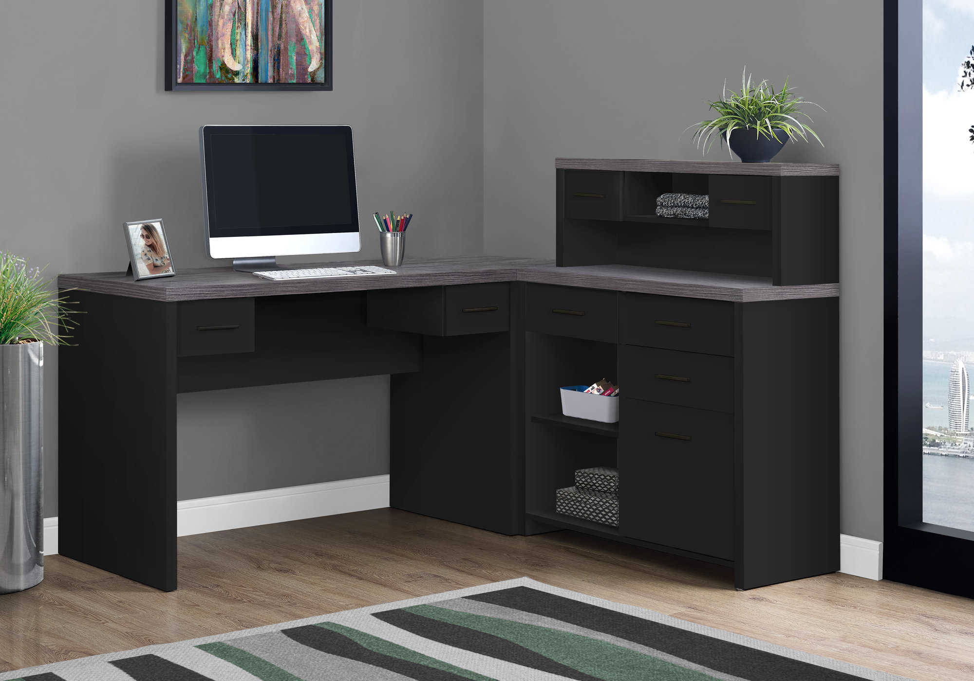 32 Gray Desk with Hutch & Drawers by Monarch –