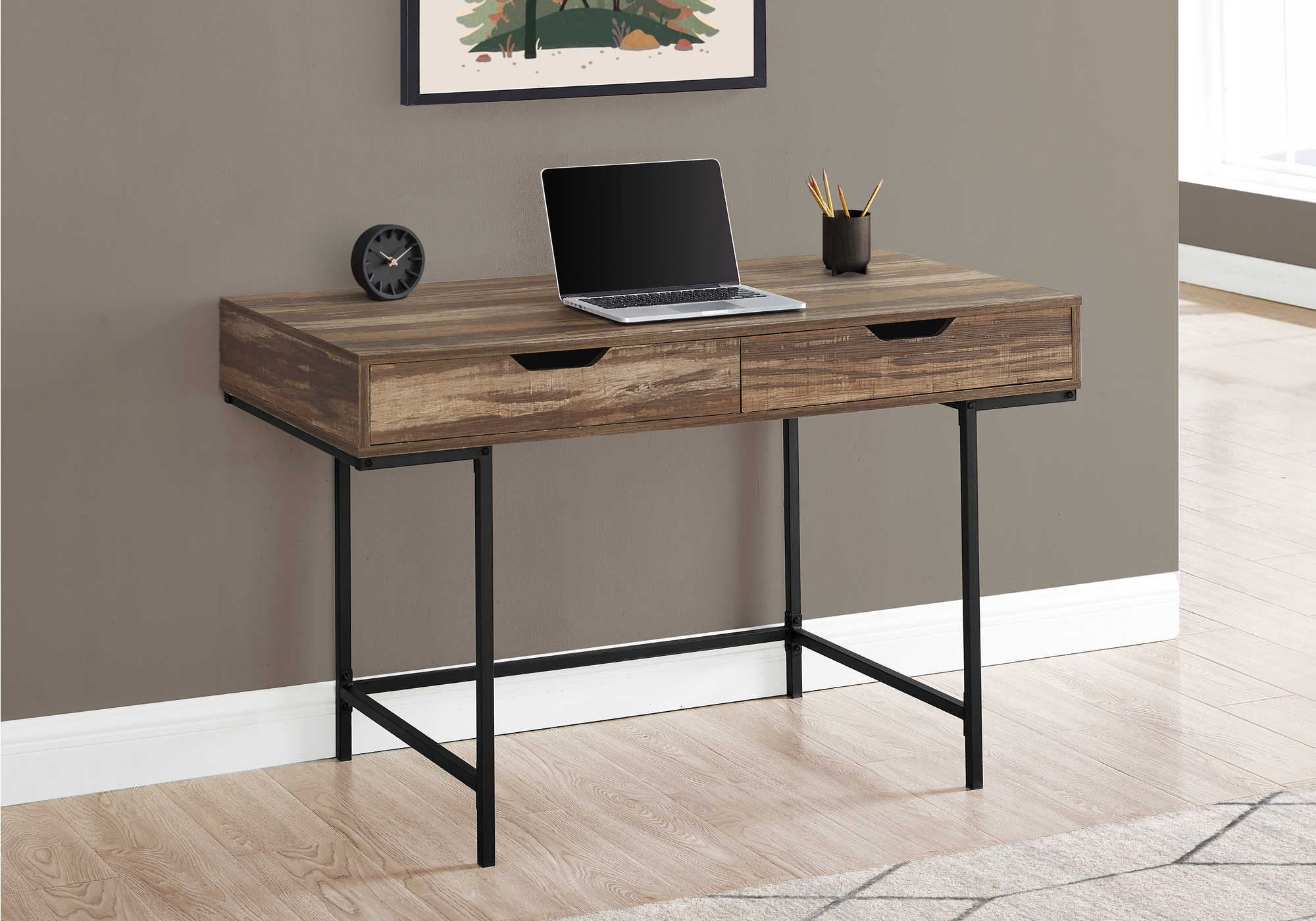 COMPUTER DESK - 48"L / BROWN RECLAIMED WOOD / BLACK METAL