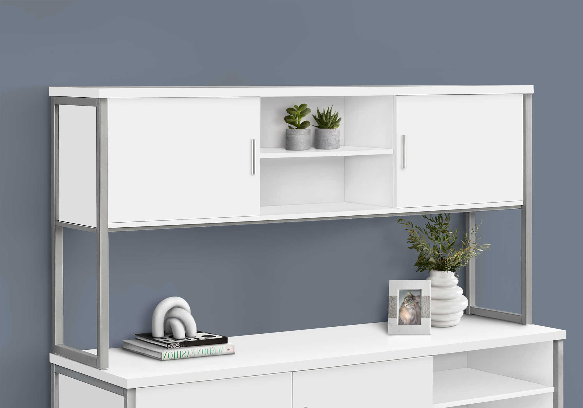 OFFICE HUTCH - 72"L WHITE / SILVER COMMERCIAL GRADE