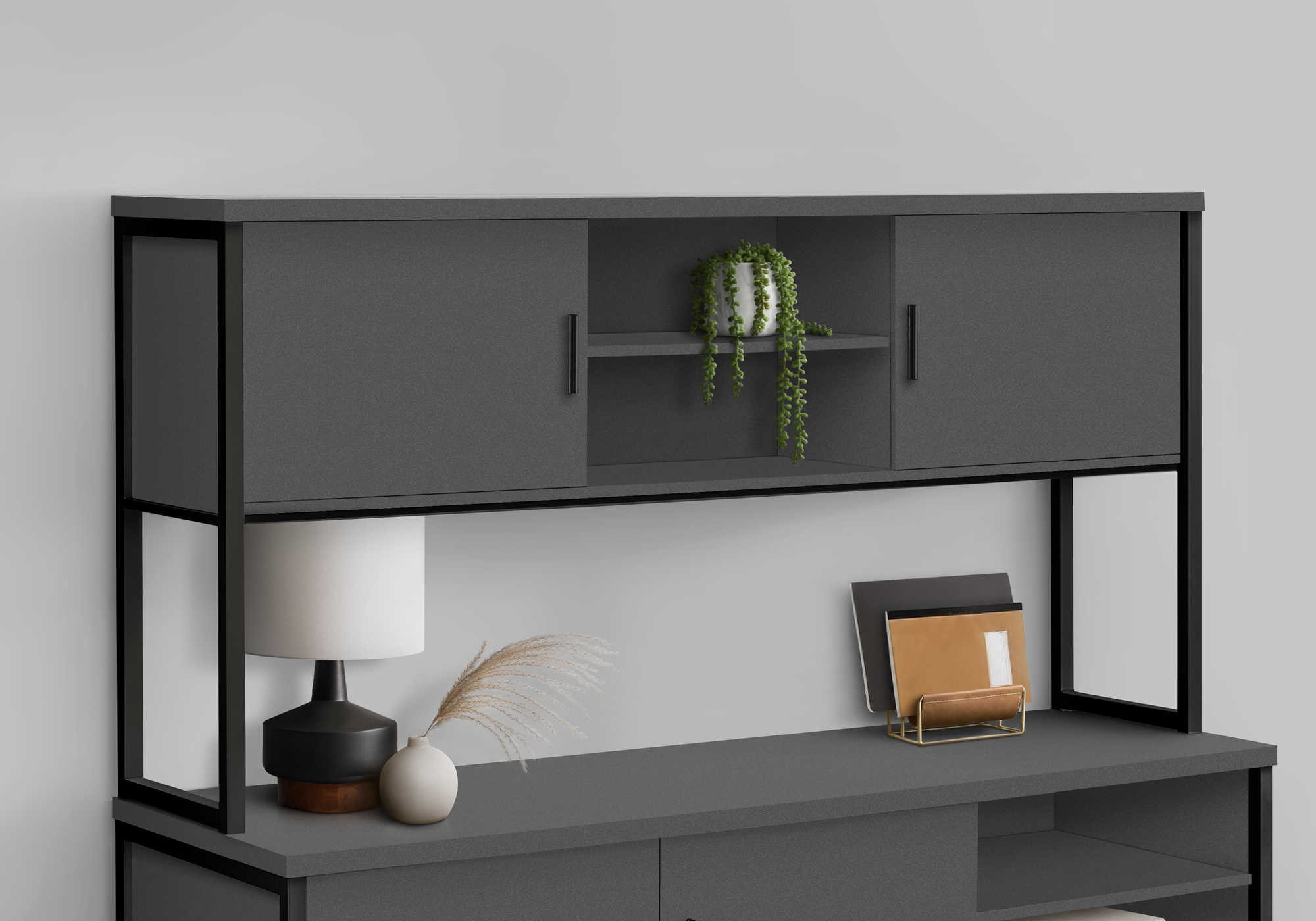 OFFICE HUTCH - 72"L GREY / BLACK COMMERCIAL GRADE