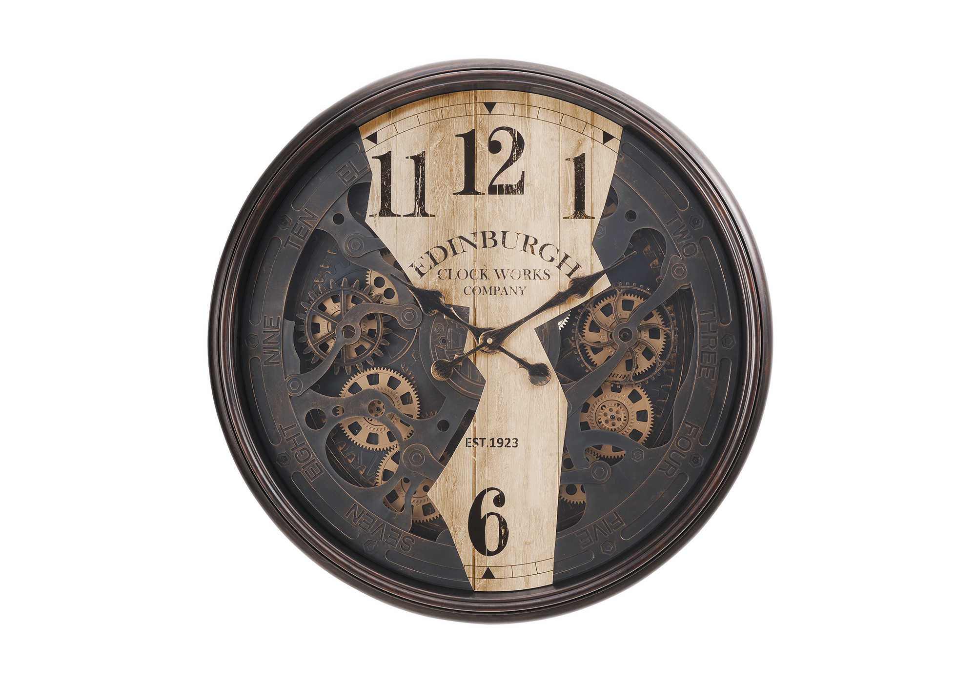 CLOCKS - 30"DIA / GEAR MECHANISM WALL CLOCK / BROWN