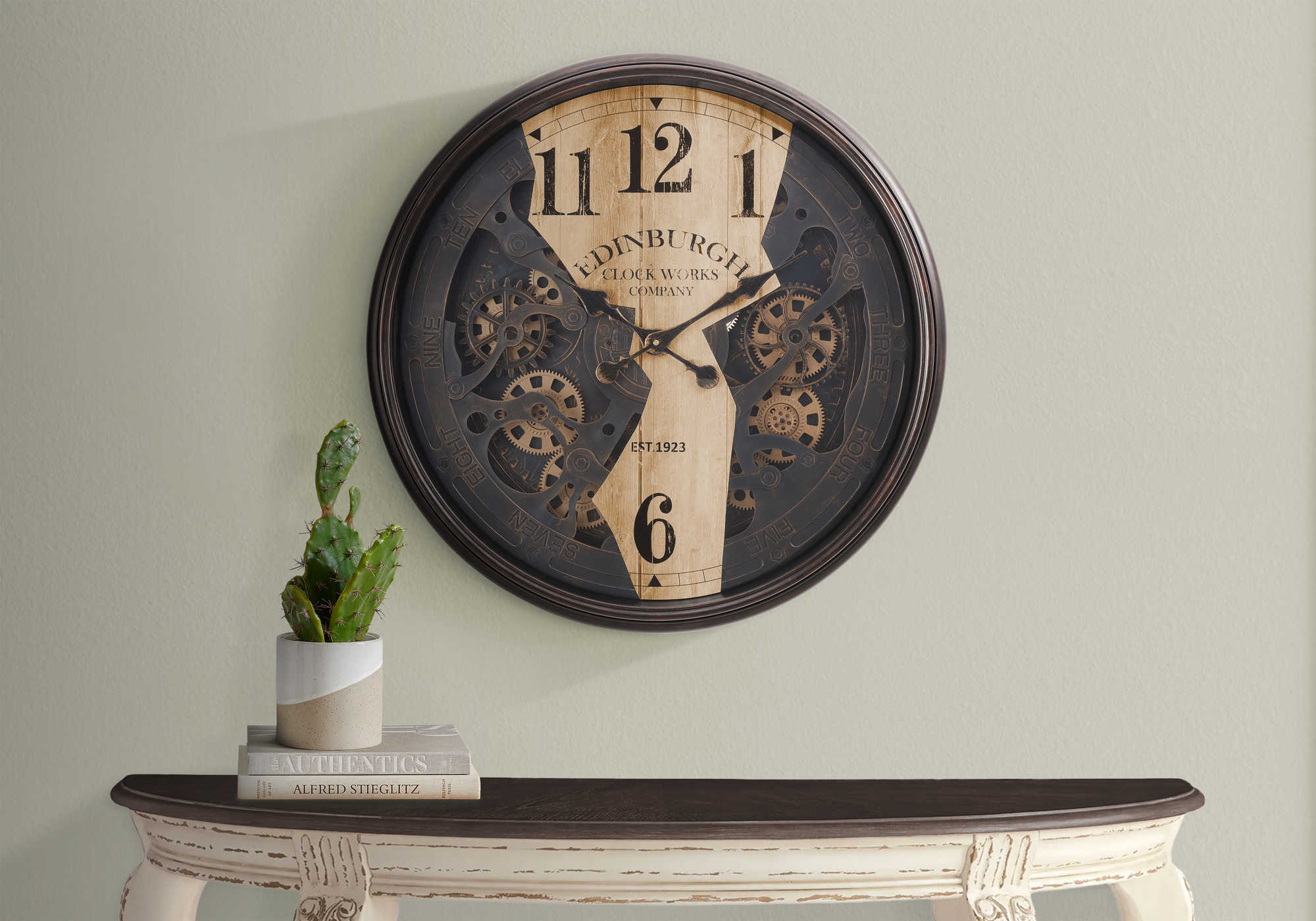 CLOCKS - 30"DIA / GEAR MECHANISM WALL CLOCK / BROWN