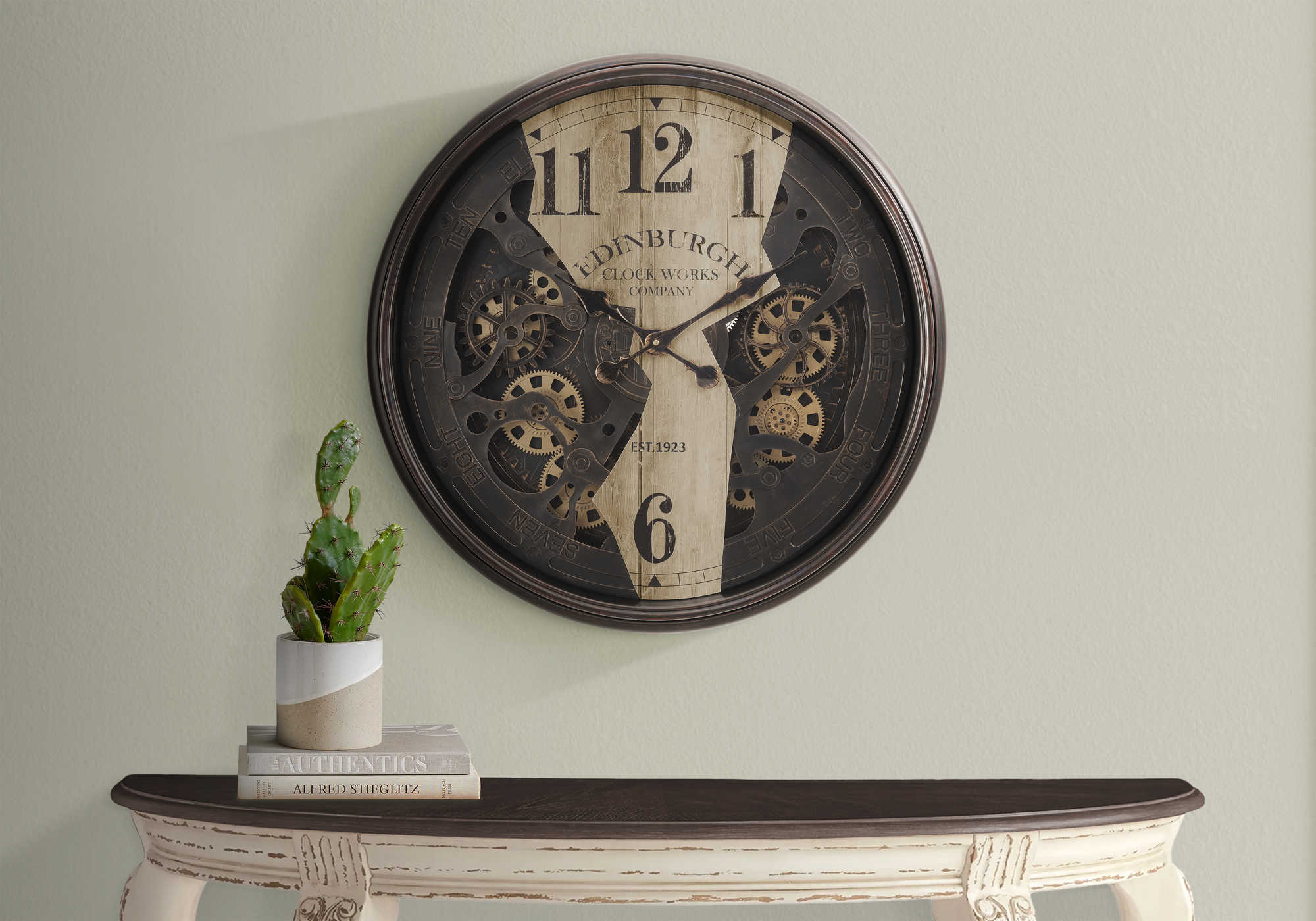 CLOCKS - 30"DIA / GEAR MECHANISM WALL CLOCK / BROWN