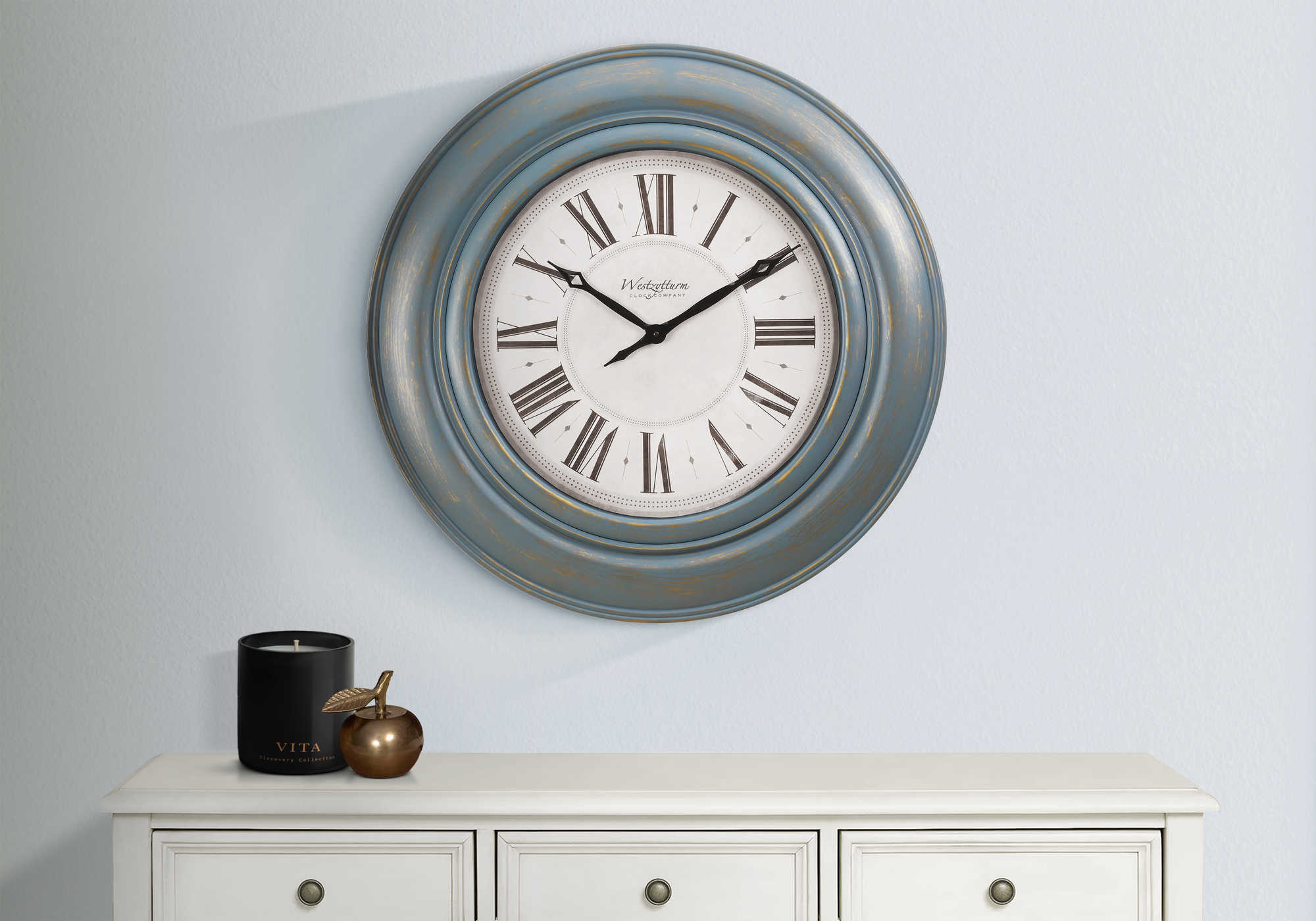 CLOCKS - 30"DIA / WALL CLOCK / ANTIQUE BLUE