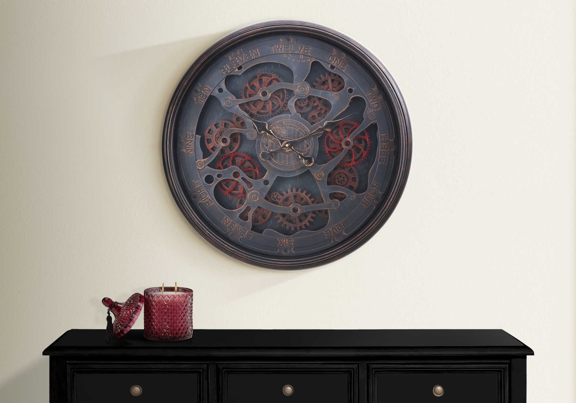 CLOCKS - 30"DIA / GEAR MECHANISM WALL CLOCK / BLACK