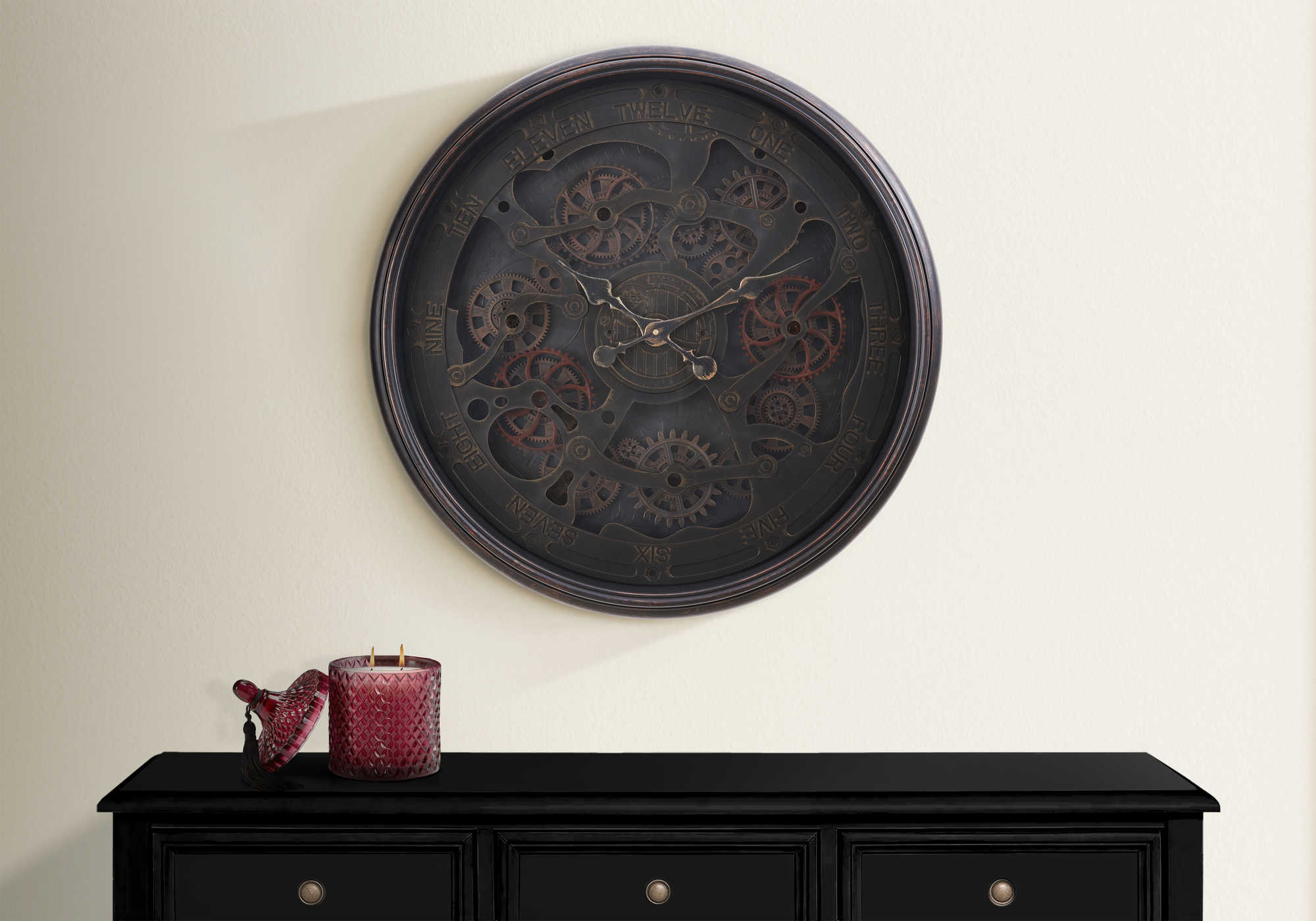 CLOCKS - 30"DIA / GEAR MECHANISM WALL CLOCK / BLACK